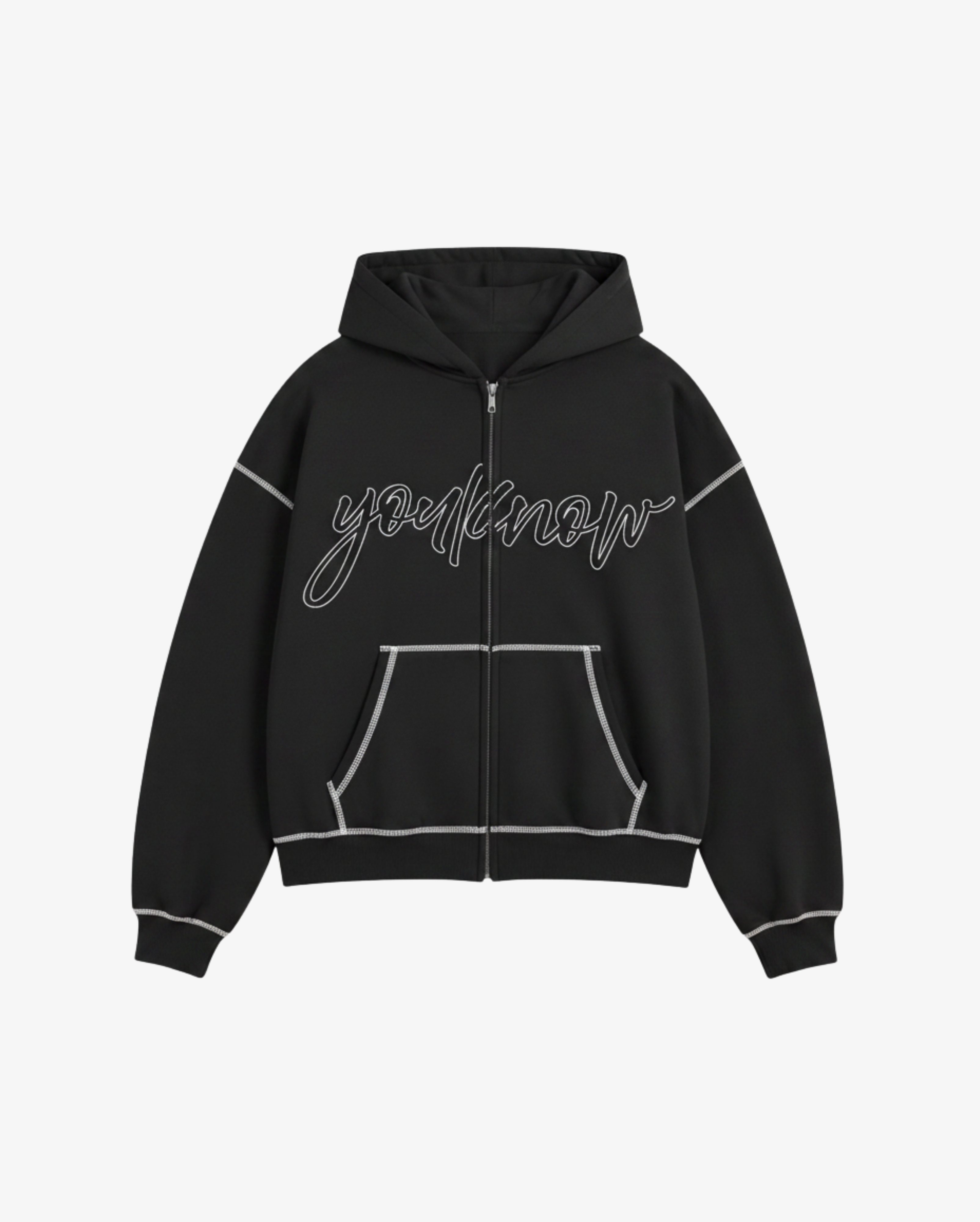 Contrast Stitch Zip Up Hoodie | Black – YOUKNOW. CLOTHING