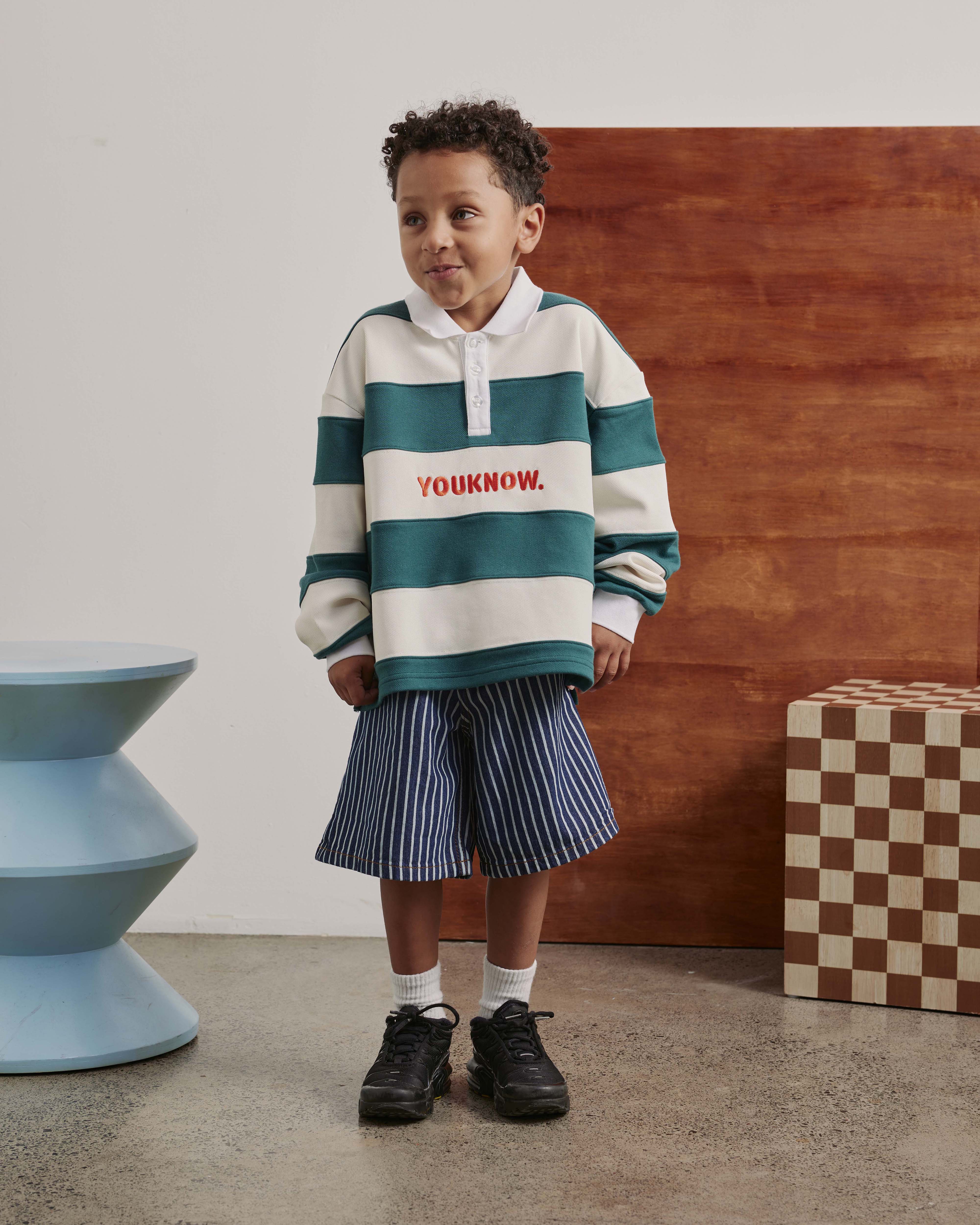 Kids Rugby Longsleeve | Kelly Green Stripe