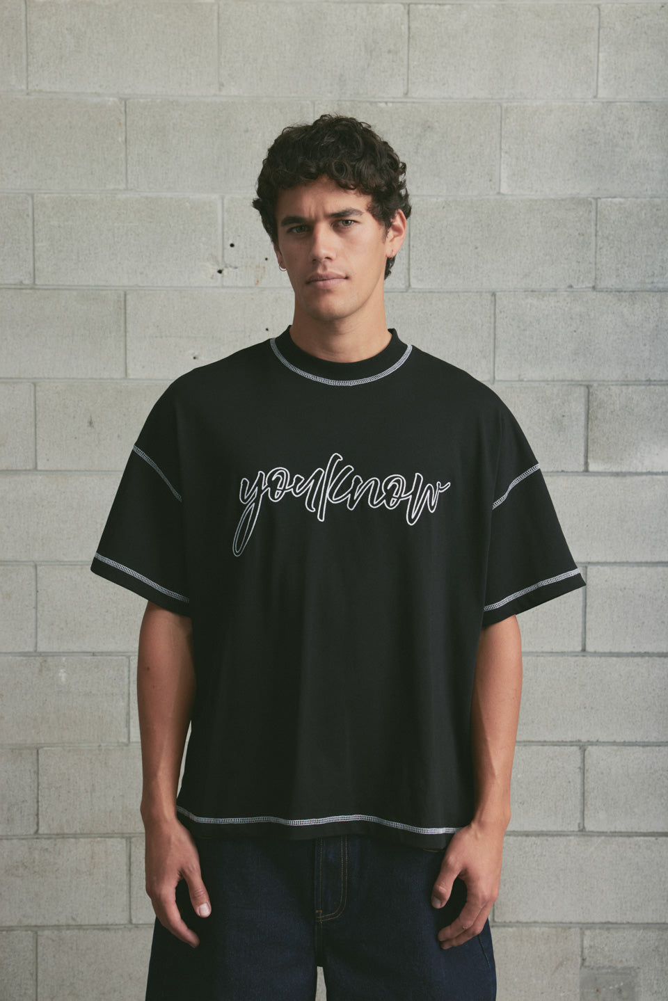 Contrast Stitch Tee | Black