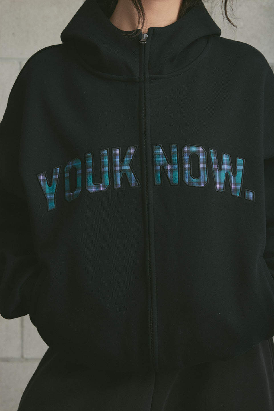 Offset Zip Up Hoodie | Black/Tartan
