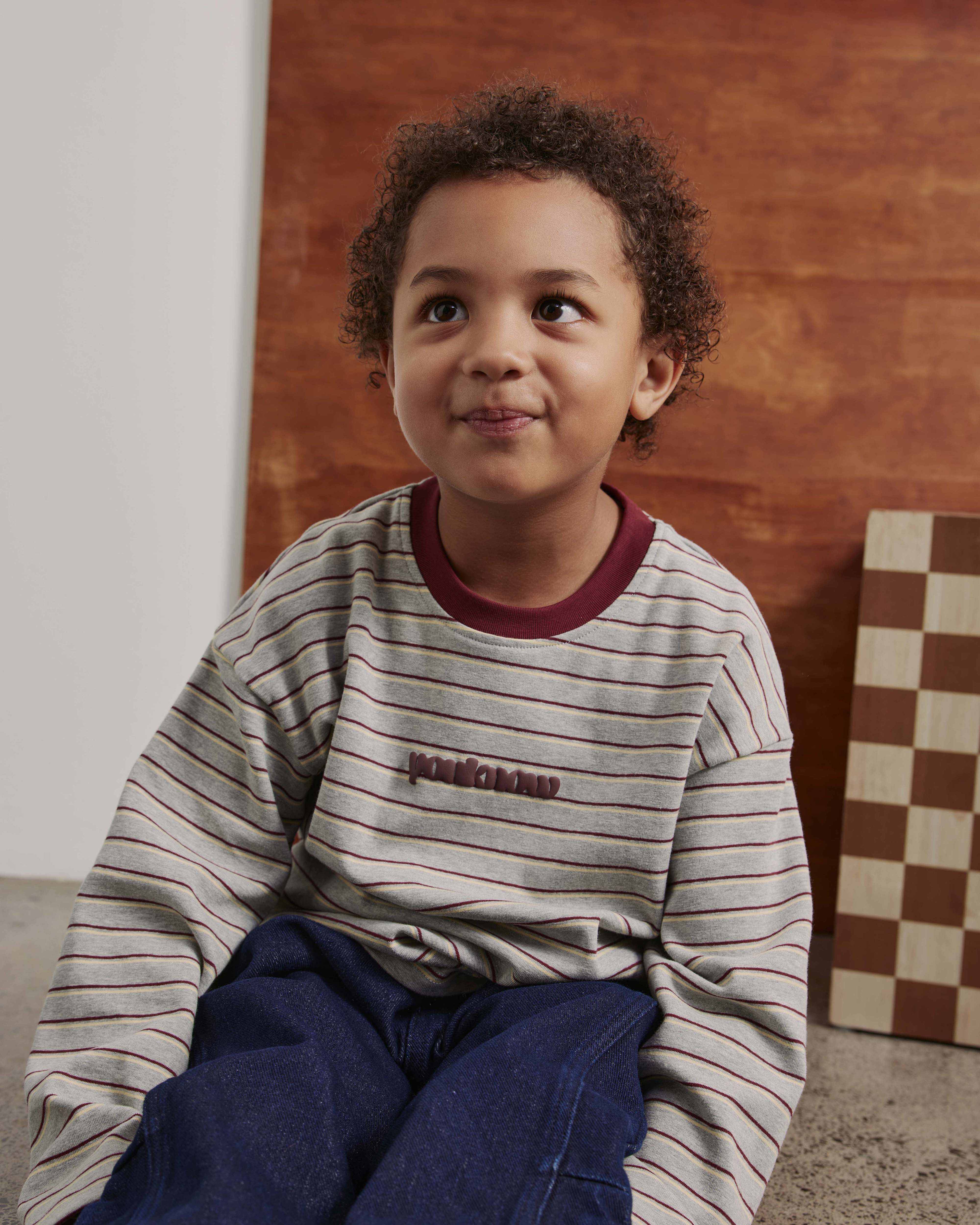 Kids Striped LS Tee | GREY MARLE