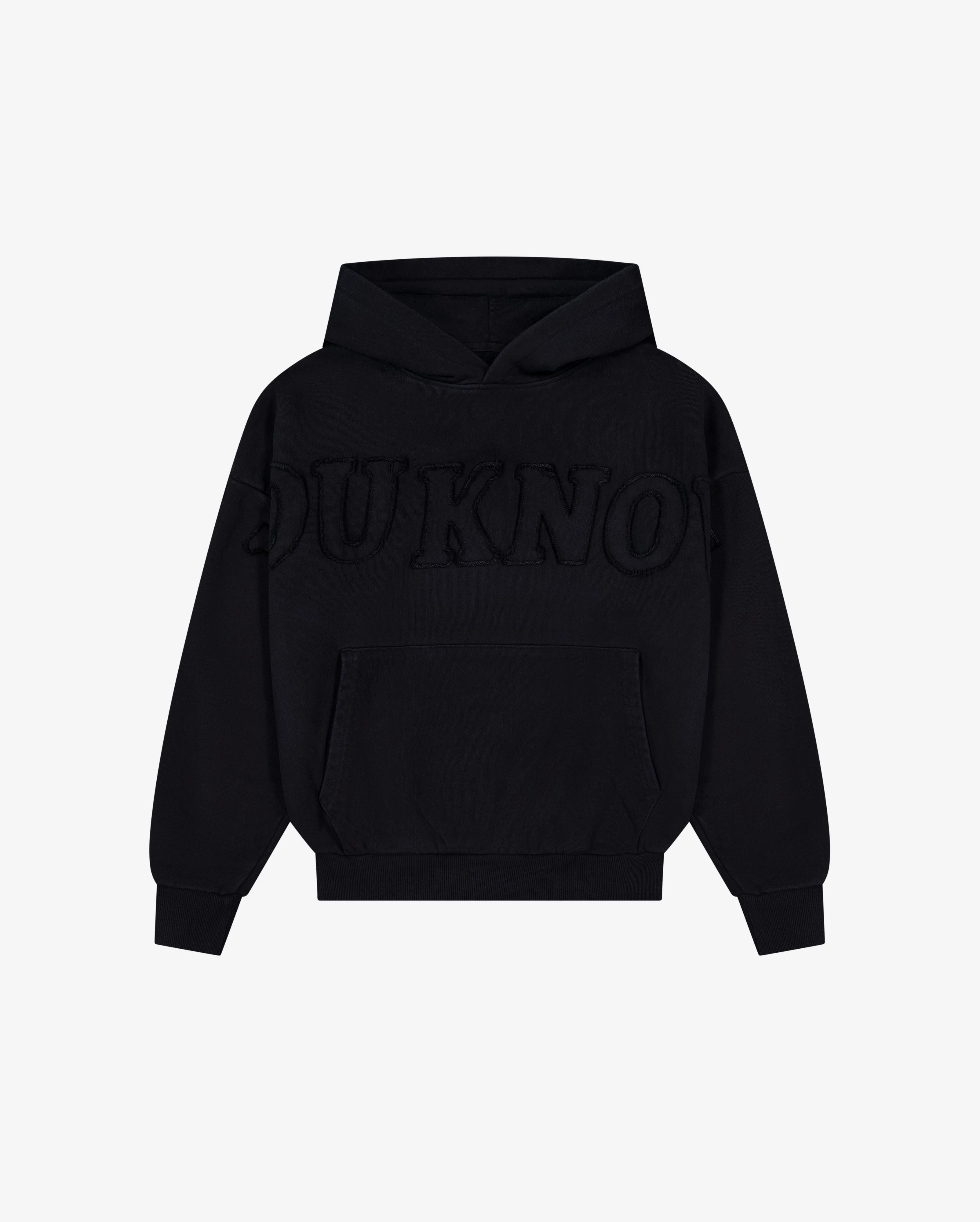 Distressed Applique Hoodie | Washed Black