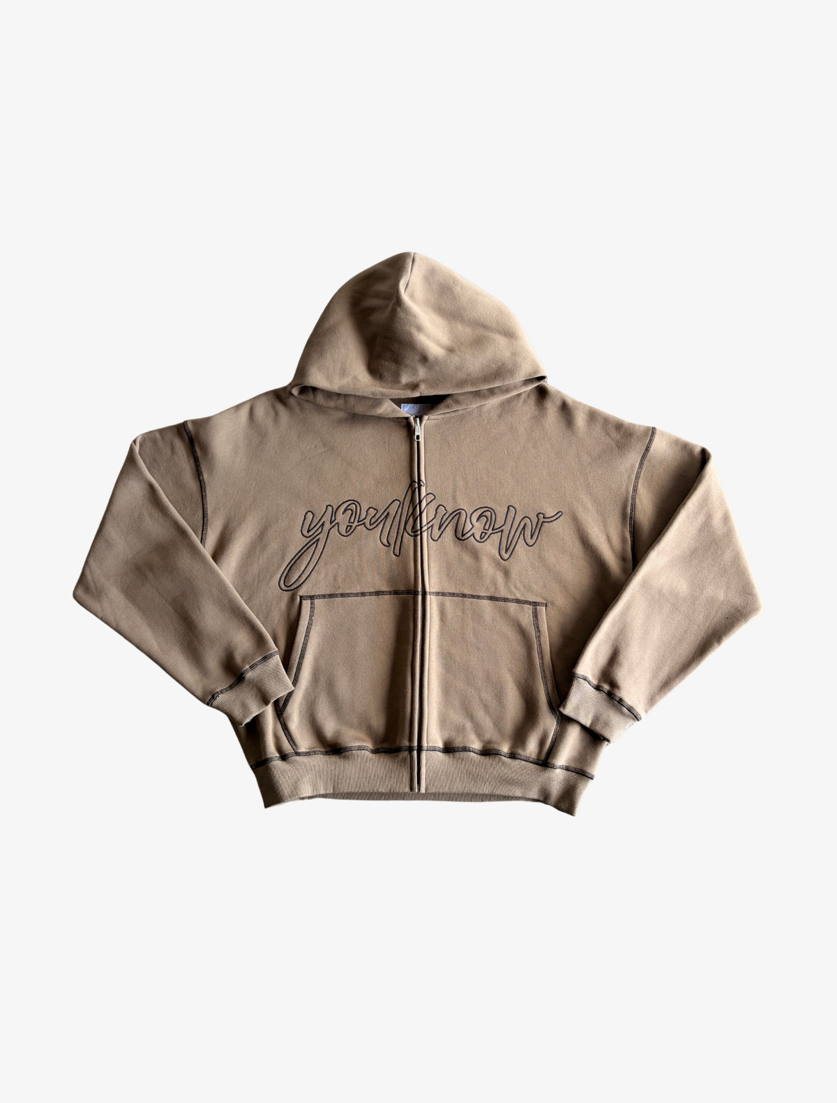 Sample YK Contrast Stitch Hoodie | Tan-1