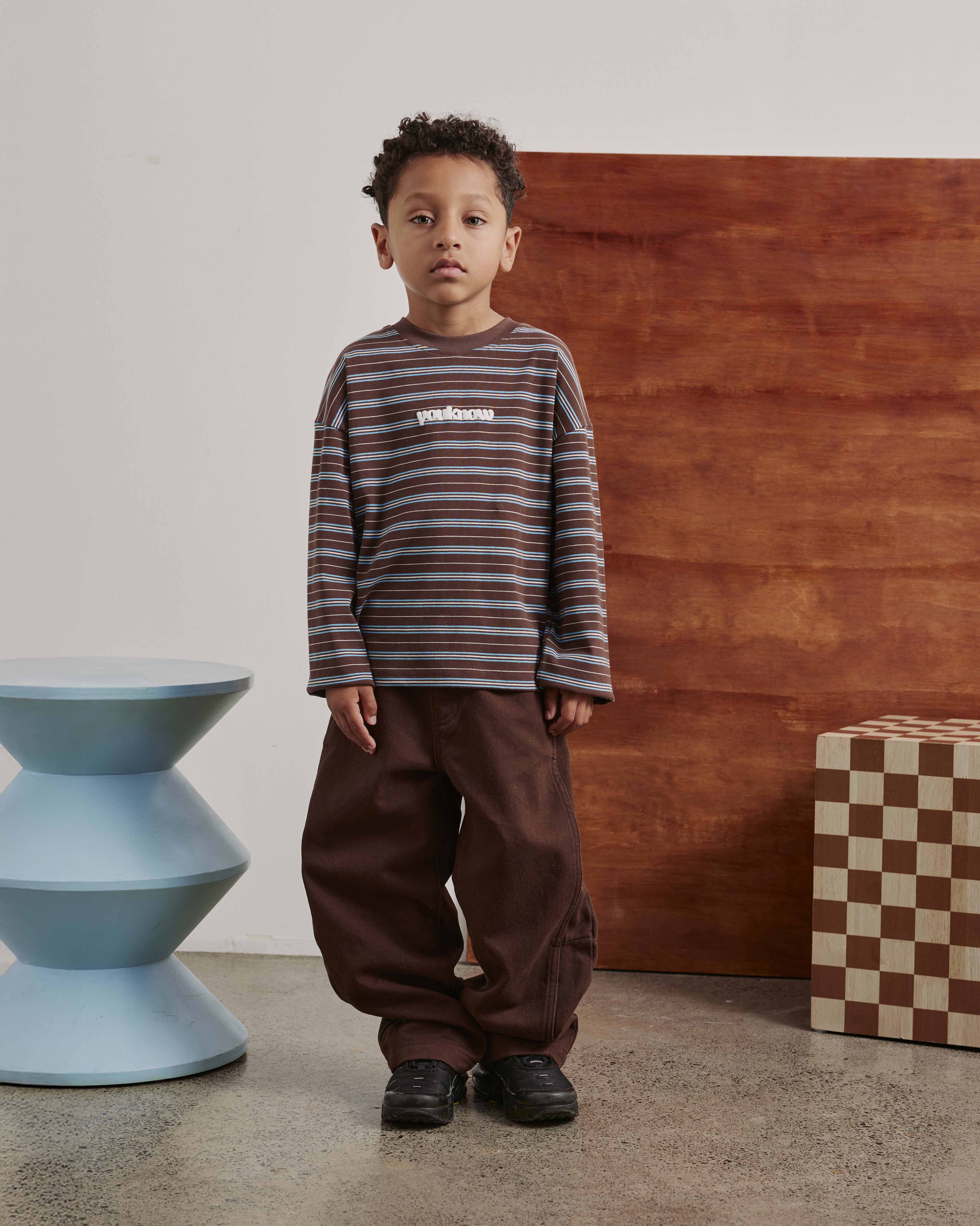 Kids Striped LS Tee | Brown