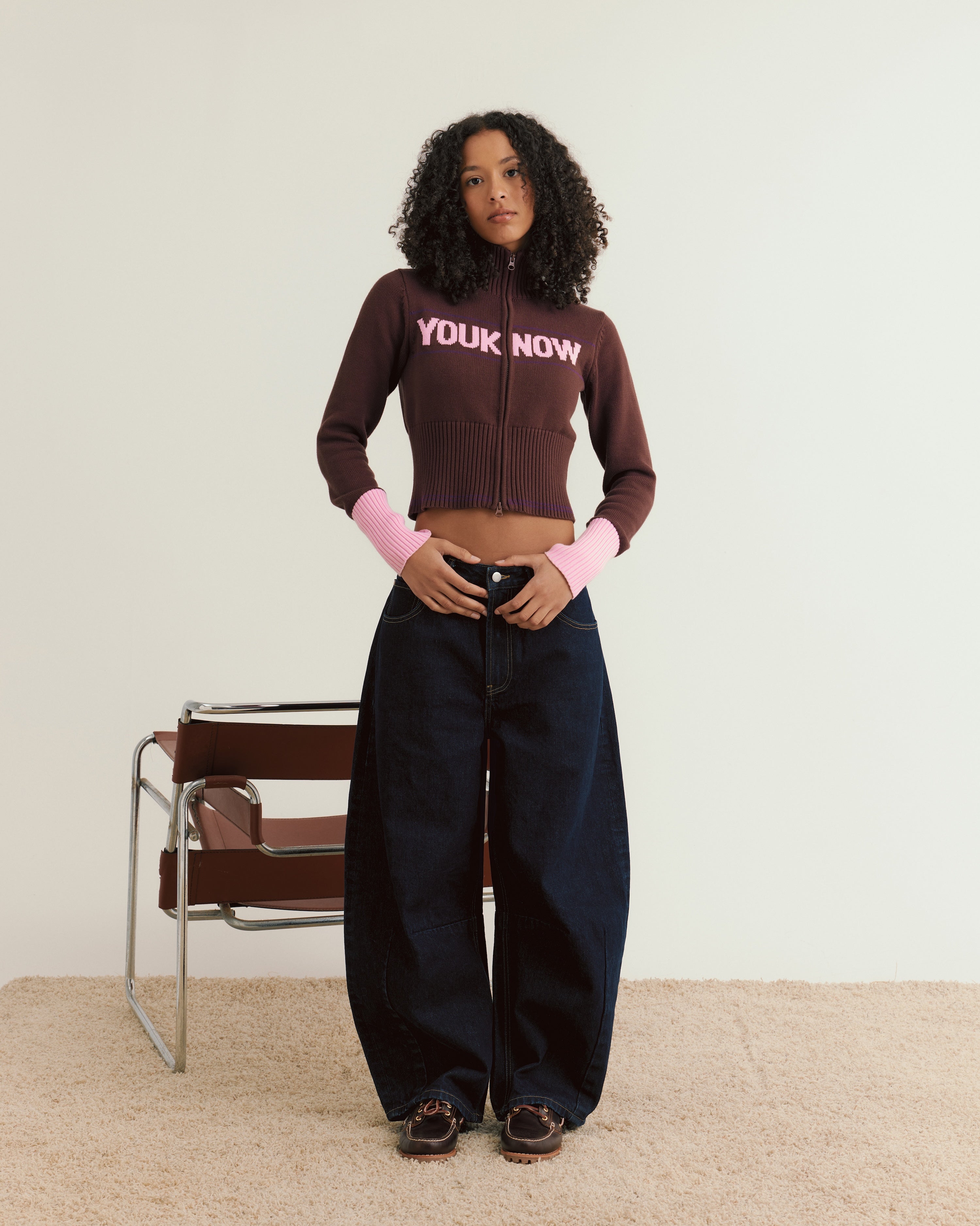Women's Fitted Knit Zip Up | Brown-3