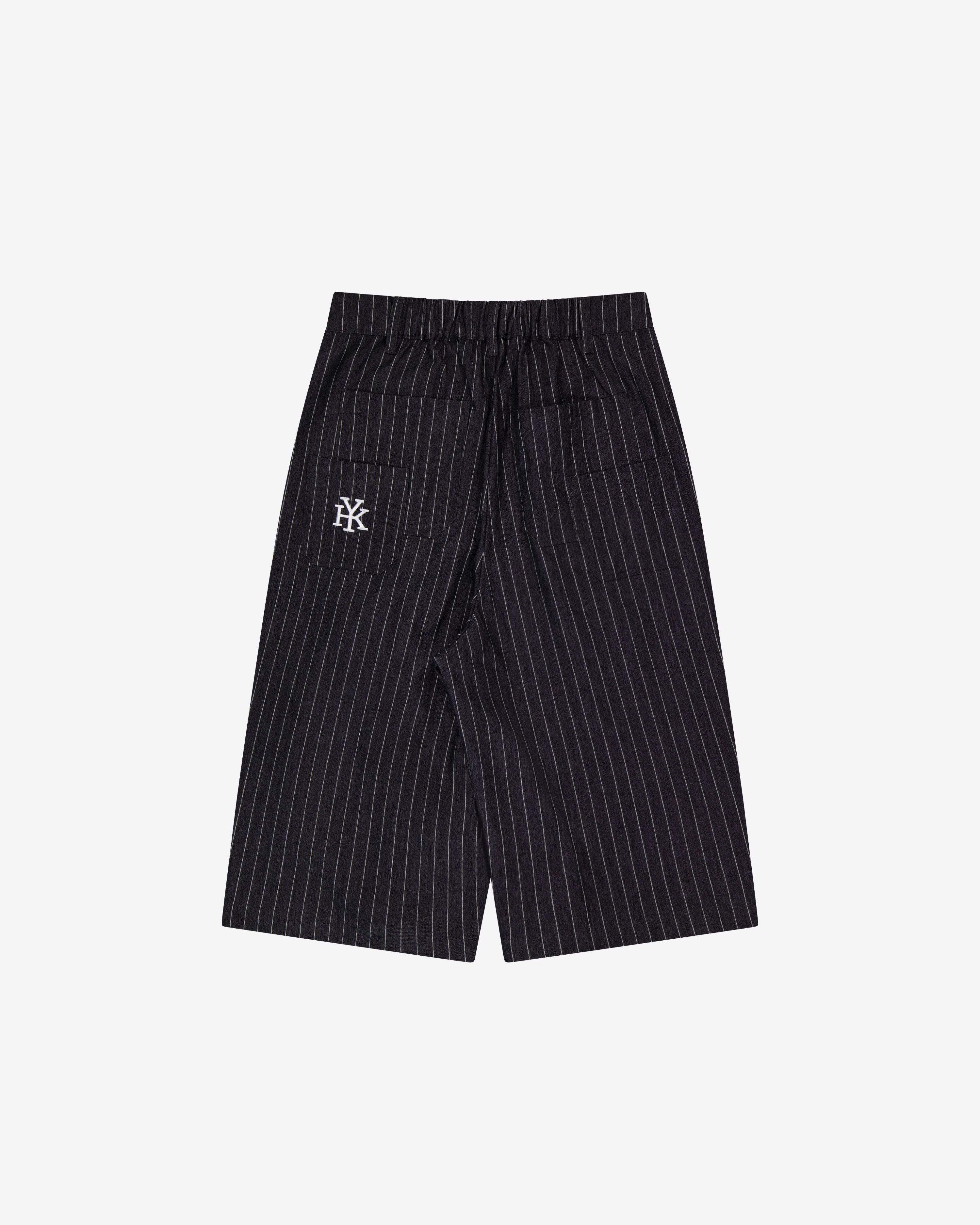 Double Pleated Shorts | NAVY PINSTRIPE – YOUKNOW. CLOTHING