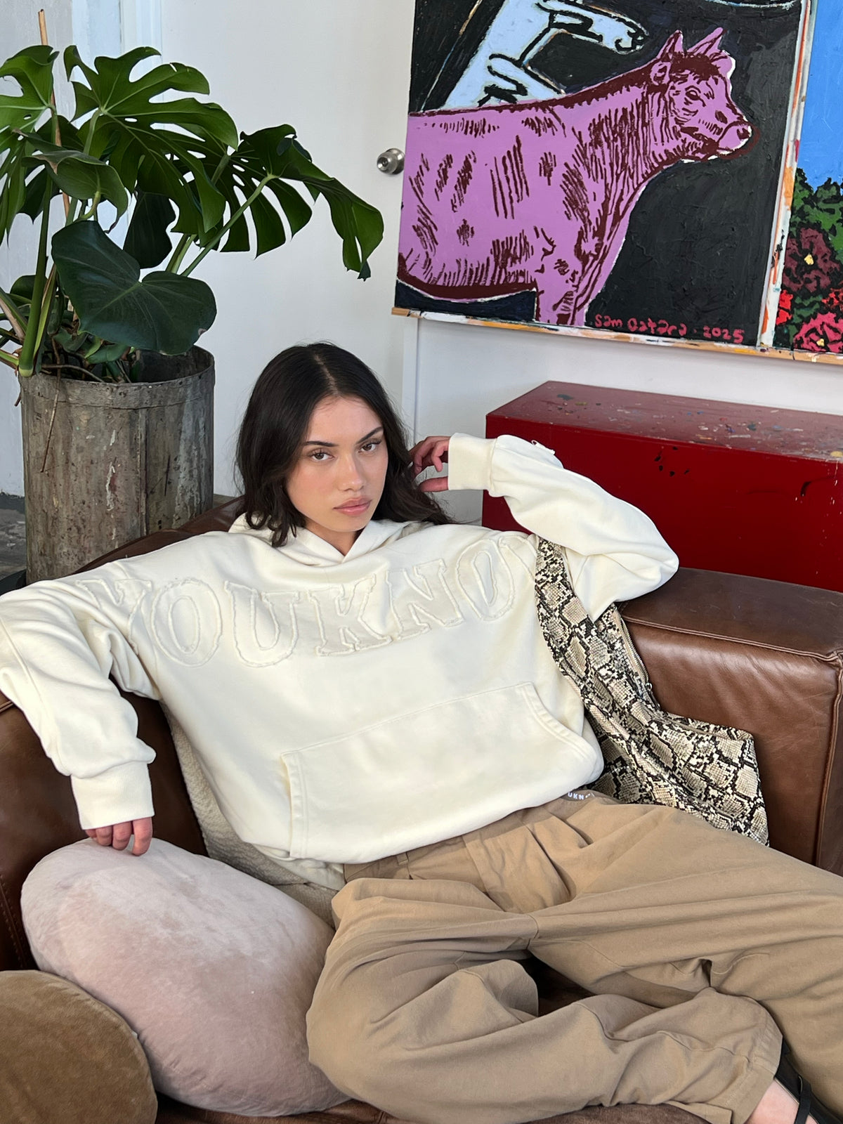 Distressed Applique Hoodie 2.0 | Cream-2