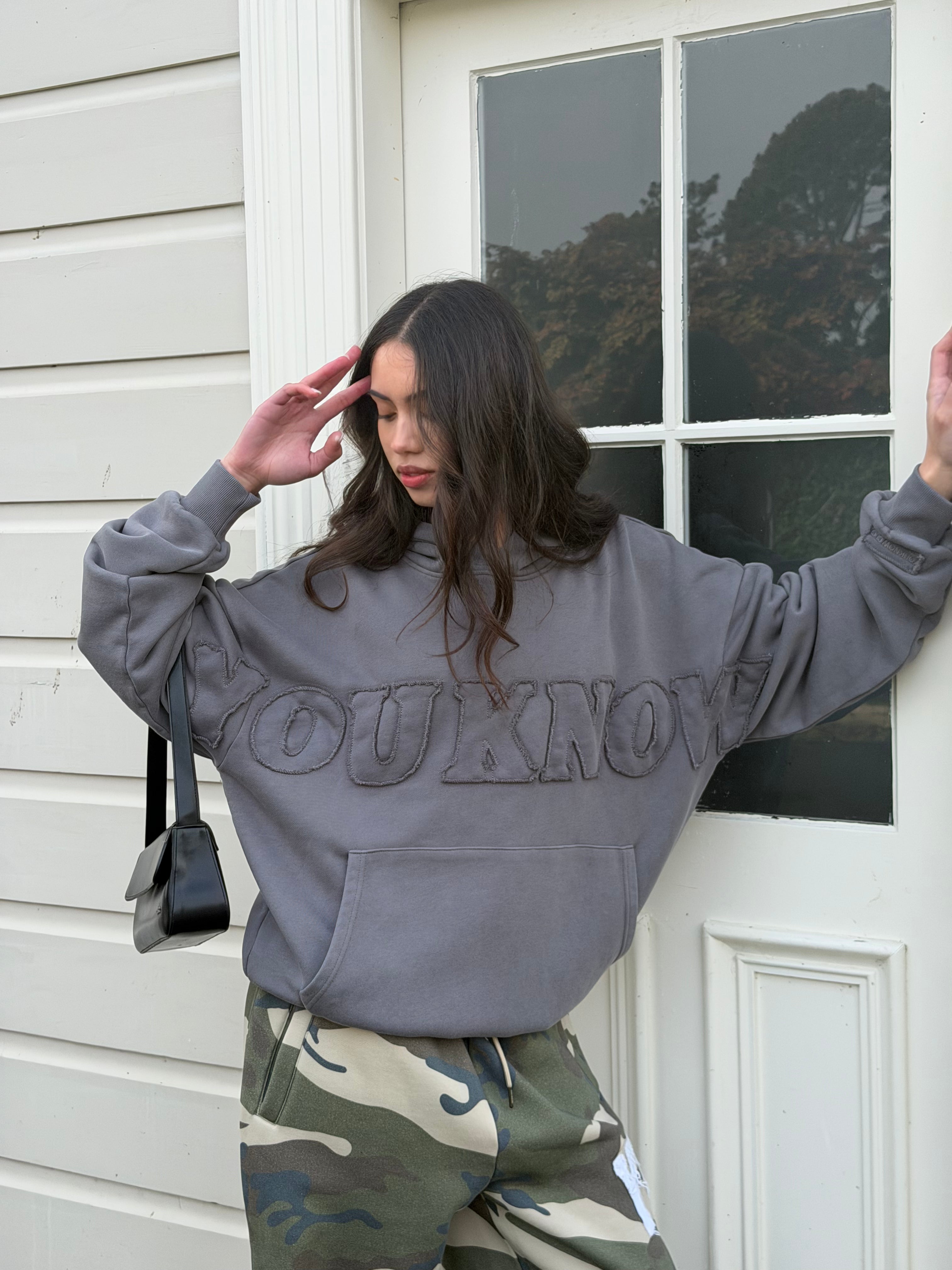 Distressed Applique Hoodie 2.0 | Washed Charcoal-3