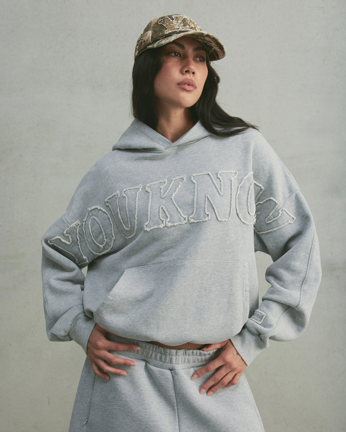 Distressed Applique Hoodie 2.0 | GREY MARLE-2