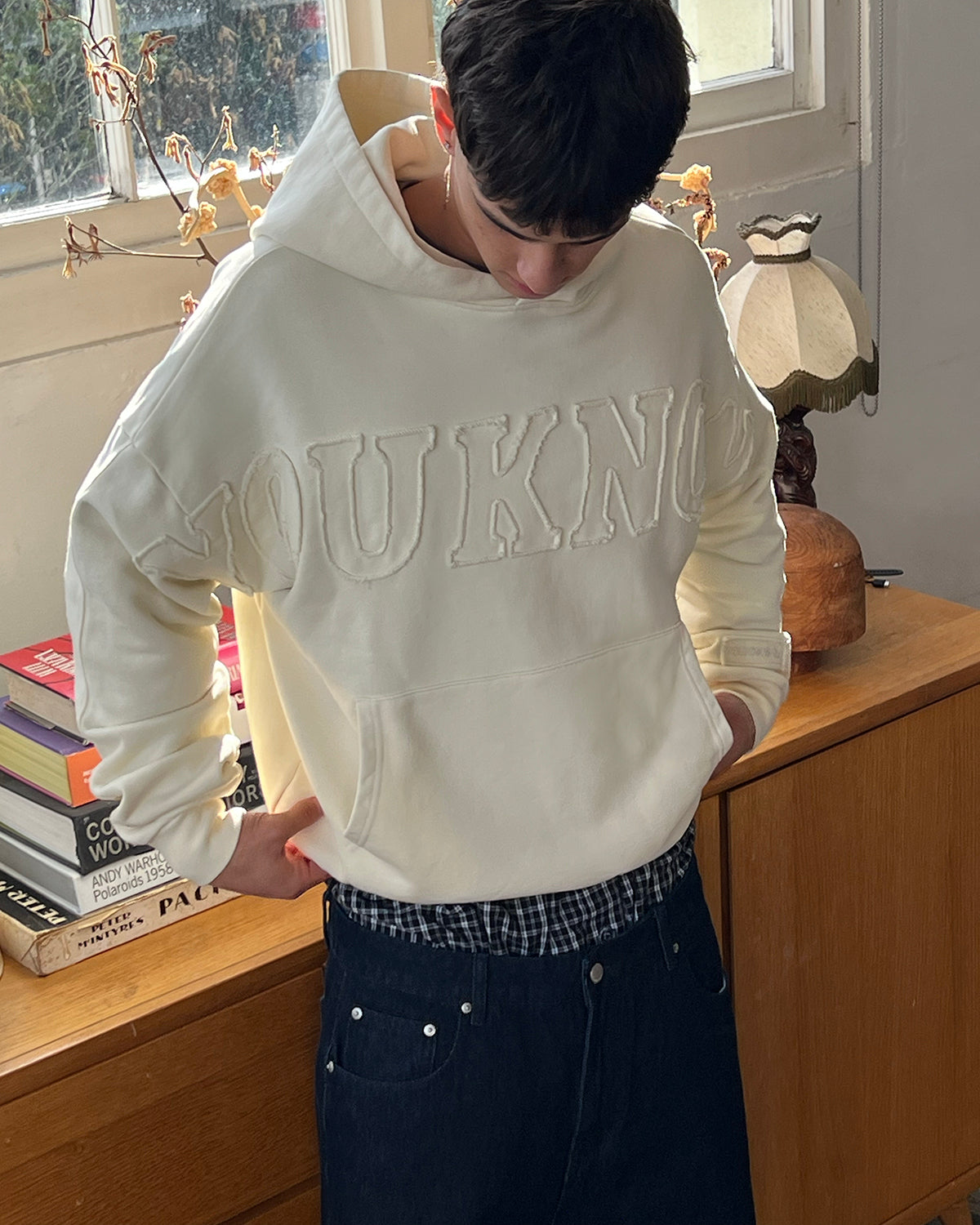 Distressed Applique Hoodie 2.0 | Cream-3