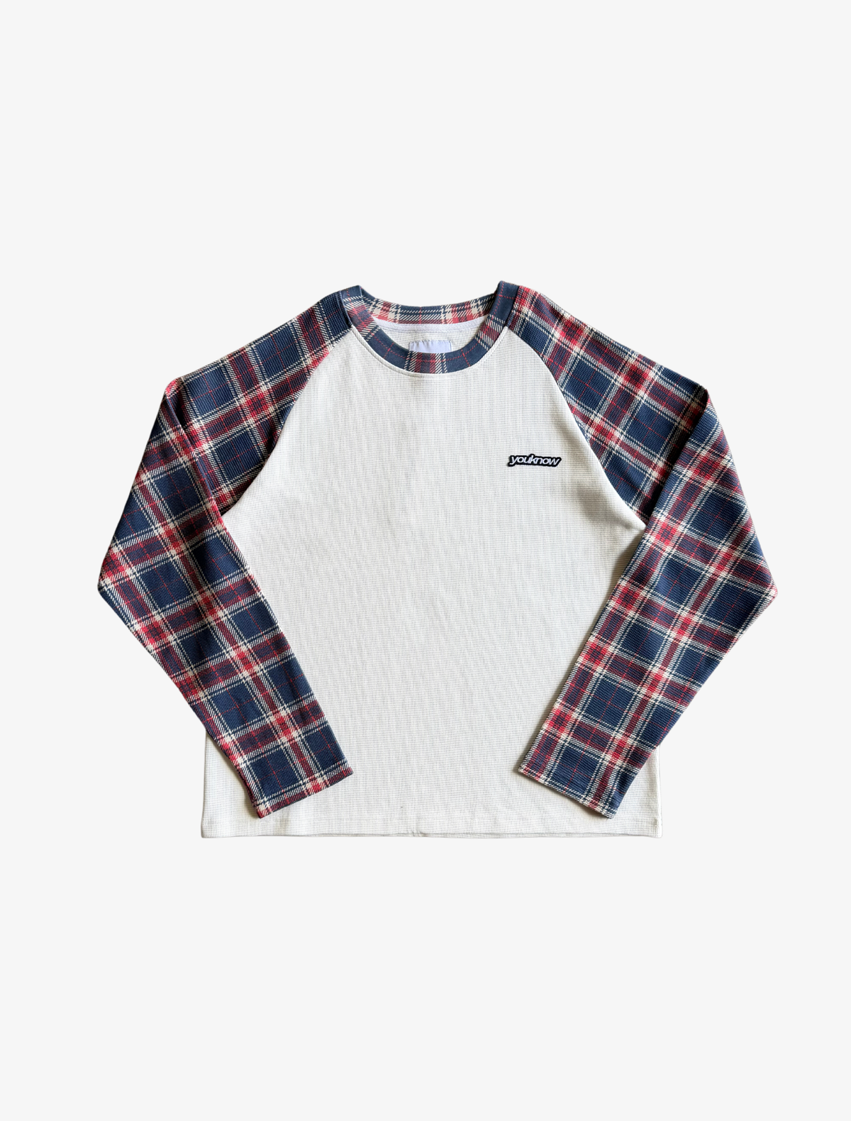 Sample YK Check Raglan LS Tee | White-1