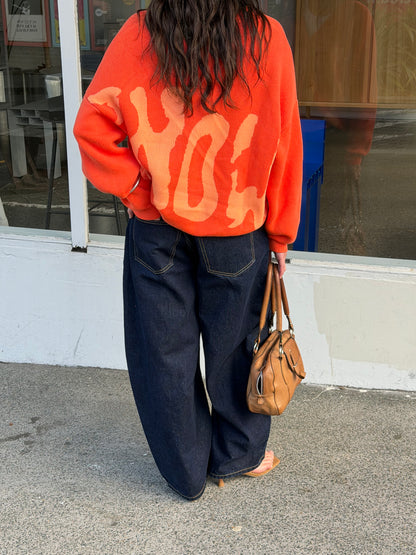 Jacquard Knit Cardigan | Orange