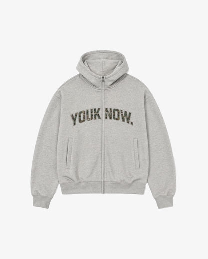 Offset Zip Up Hoodie | Grey/Camo