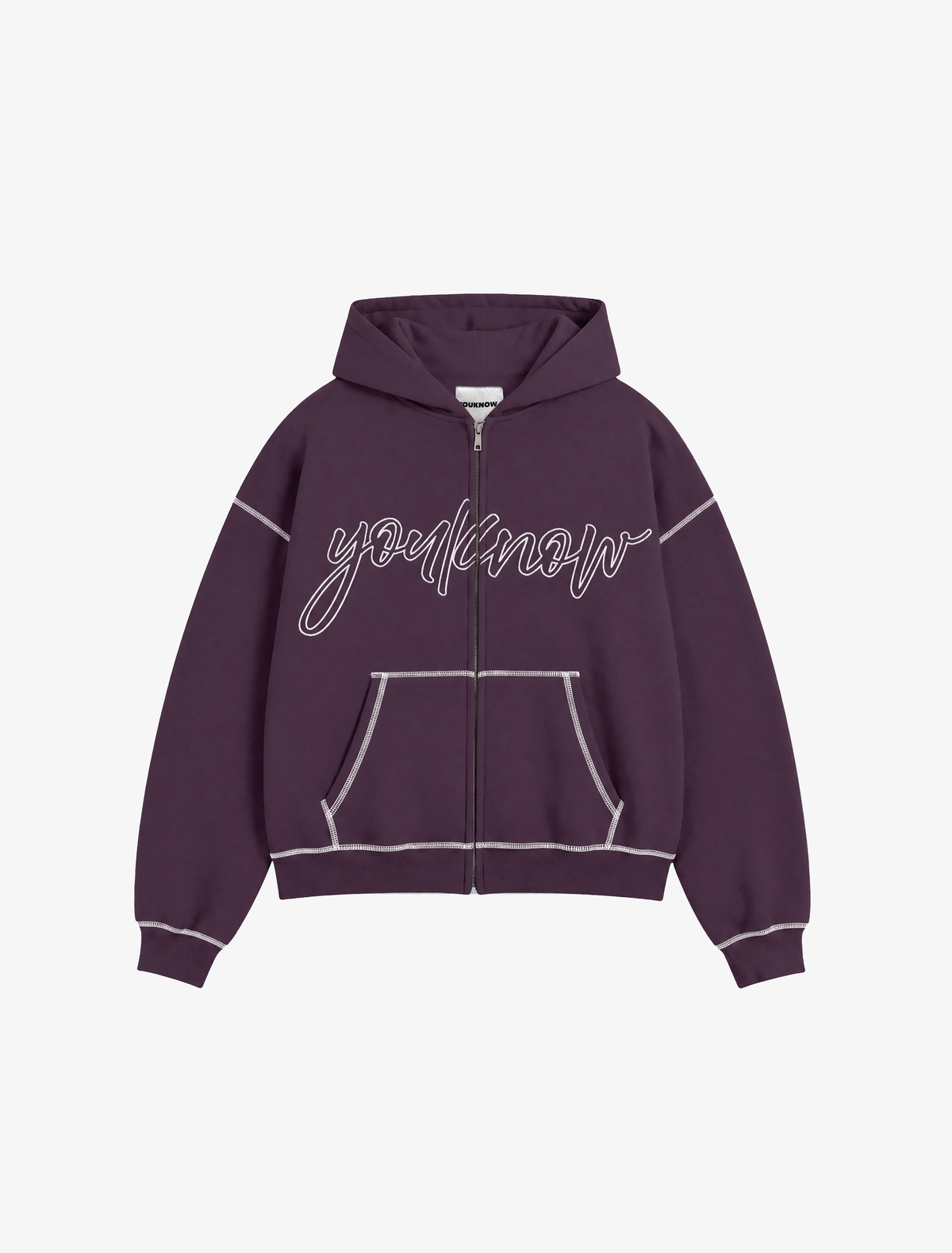 Contrast Stitch Zip Up Hoodie | Plum