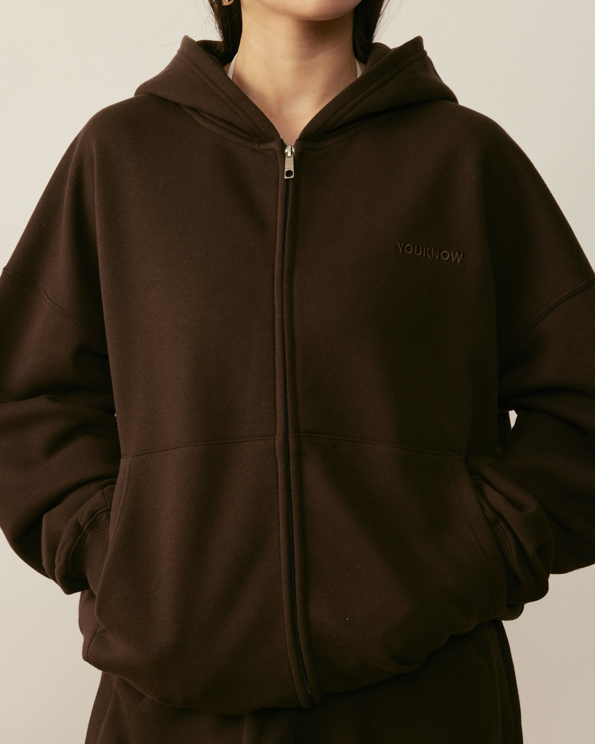 Core Essentials Zip Up Hoodie | Brown-5