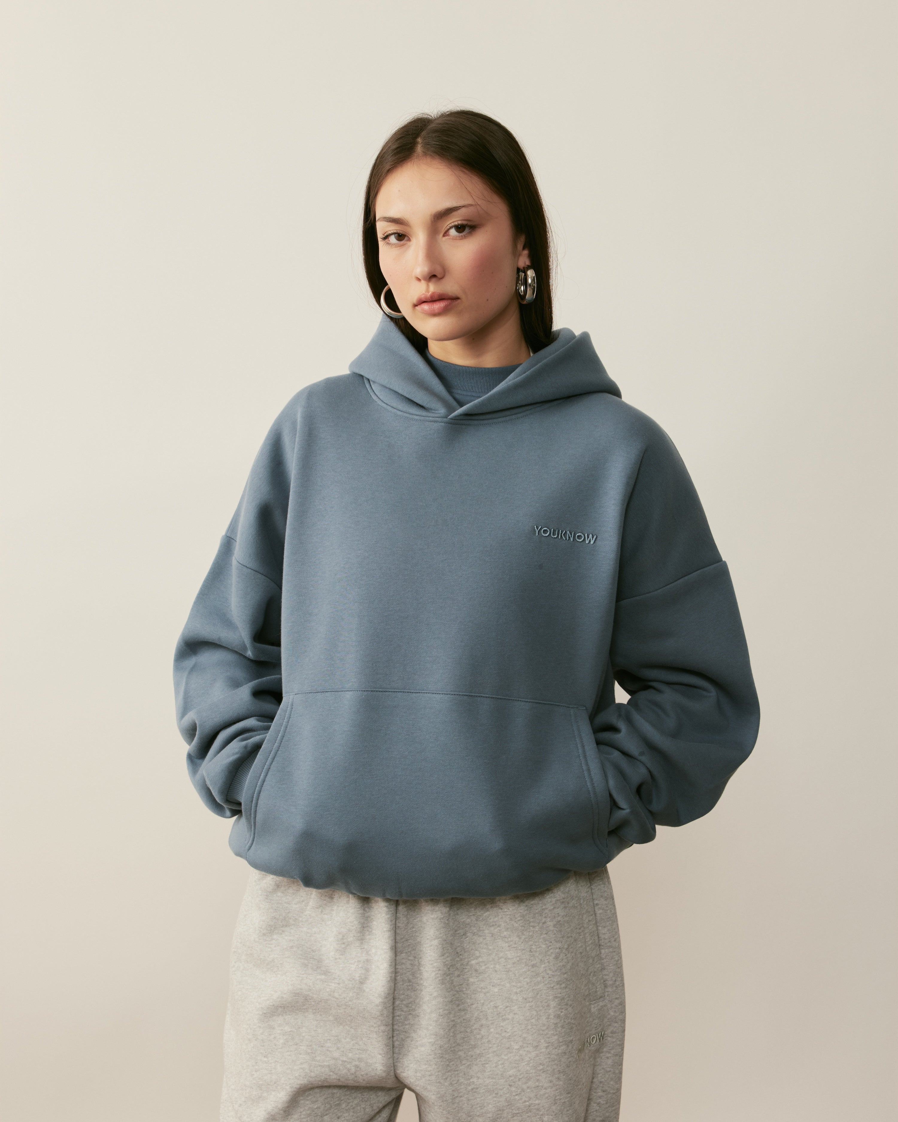 Core Essentials Box Hoodie | Dusty Blue
