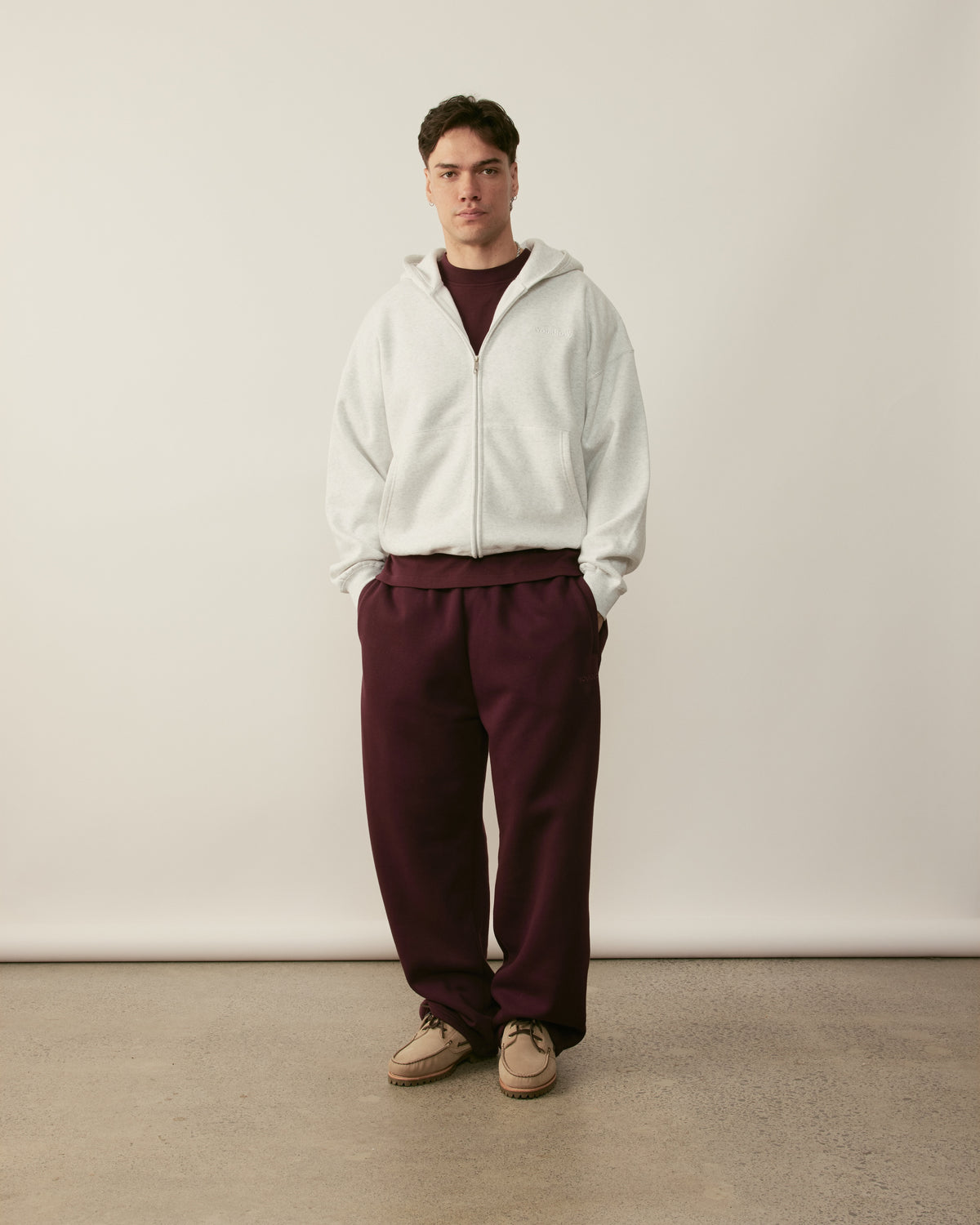 Core Essentials Zip Up Hoodie | White Marle-3