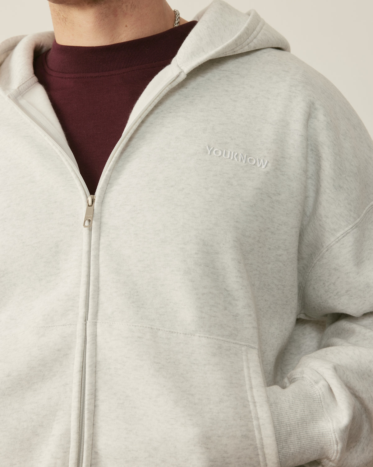 Core Essentials Zip Up Hoodie | White Marle-5