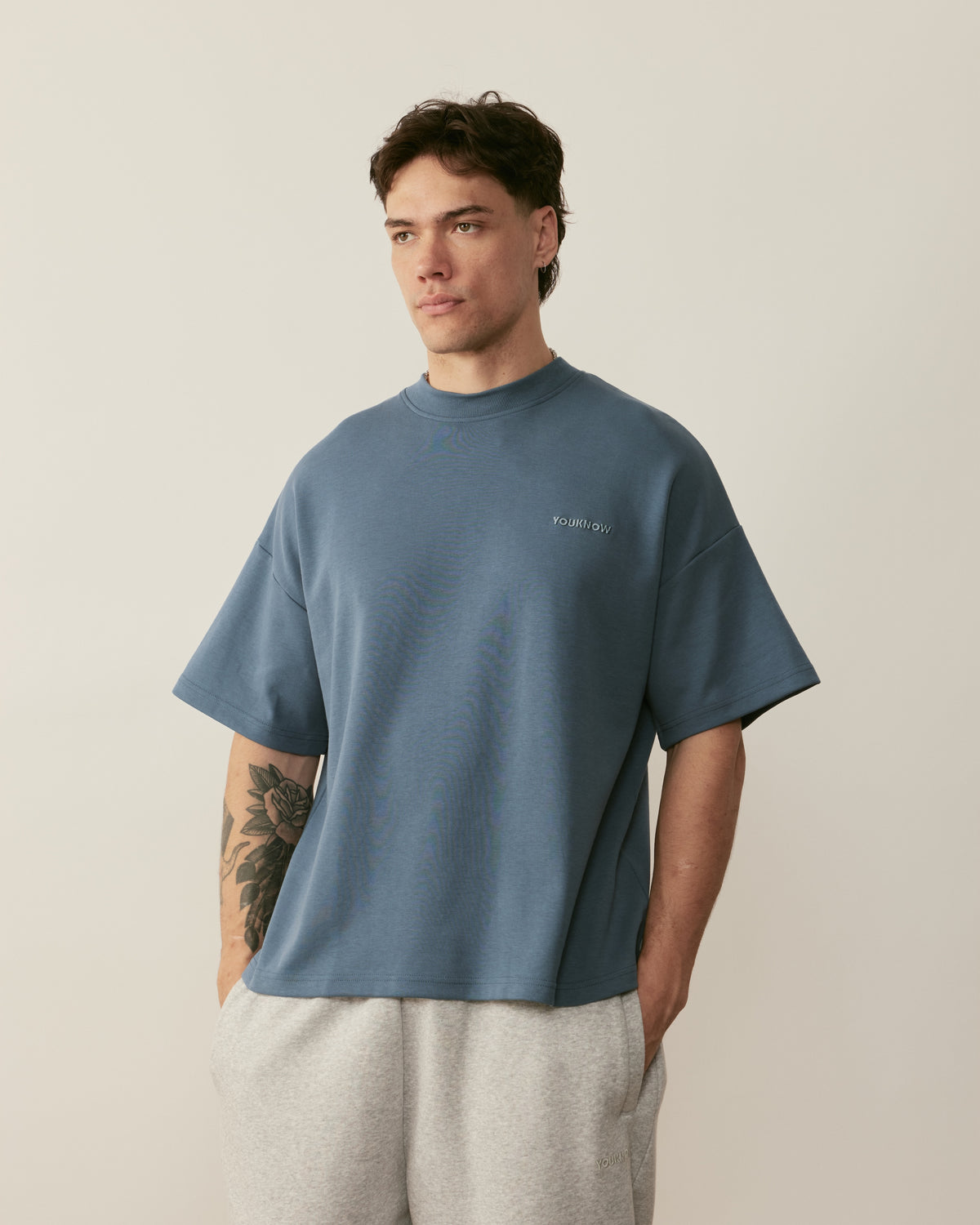 Core Essentials Box Tee | Dusty Blue