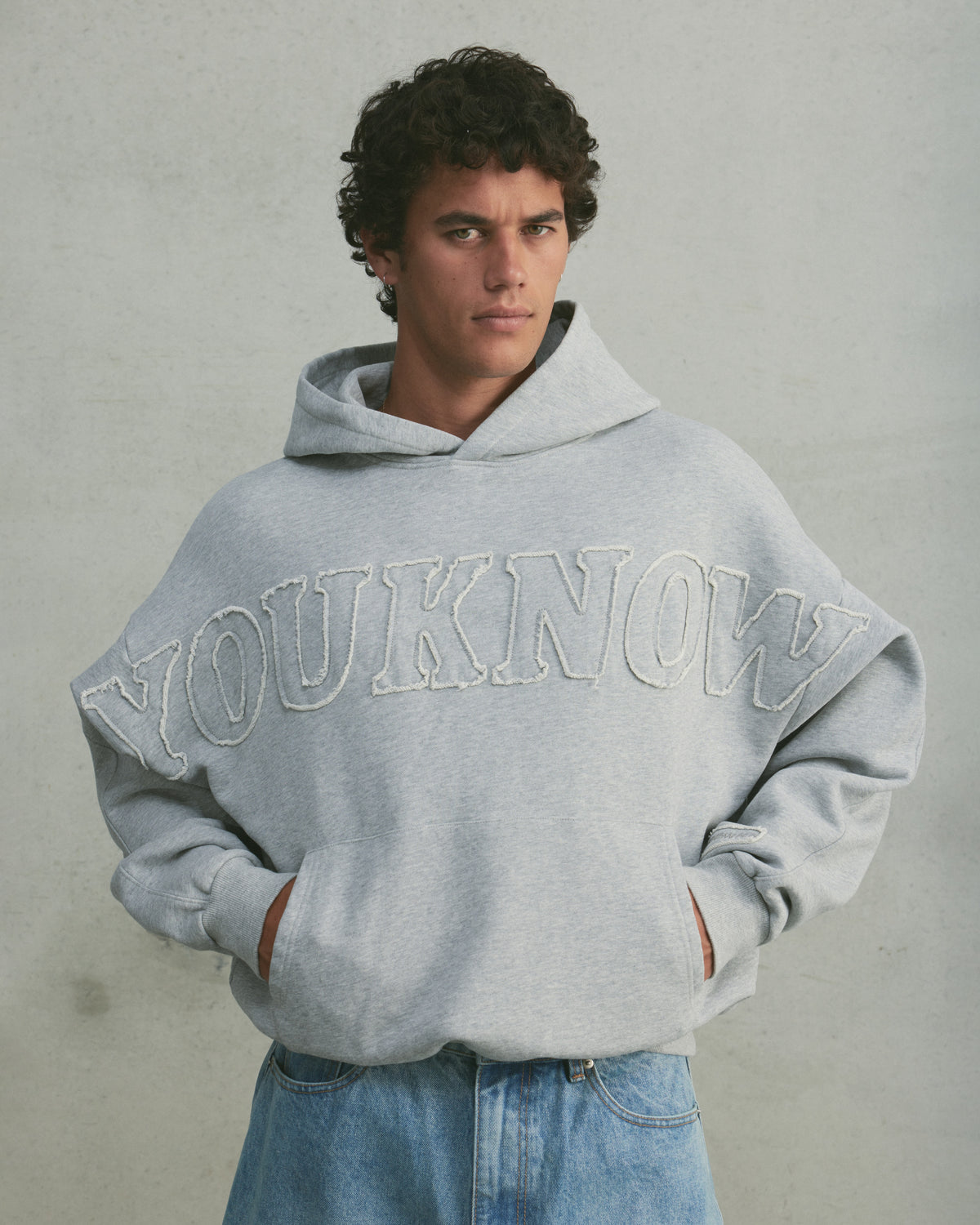 Distressed Applique Hoodie 2.0 | GREY MARLE-3