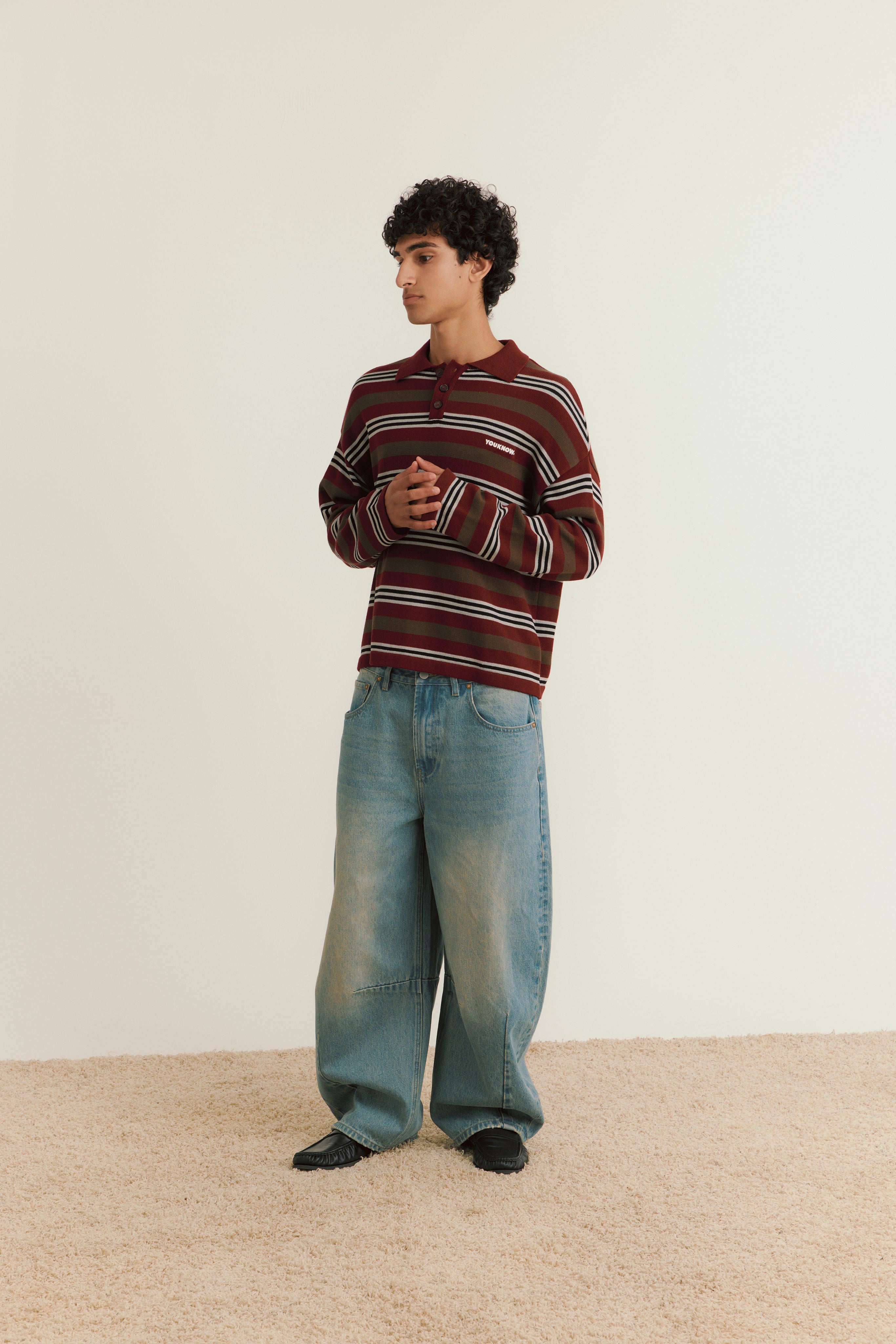 Knit Polo Sweater | Maroon Stripe-4