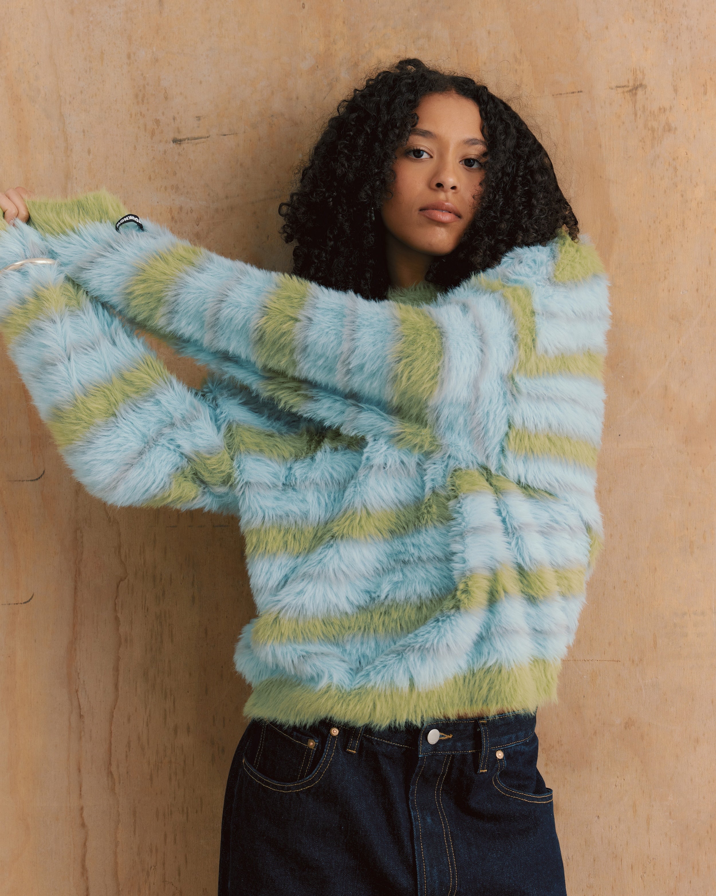 Fluffy Knit Crew Sweater | Blue Stripe-5