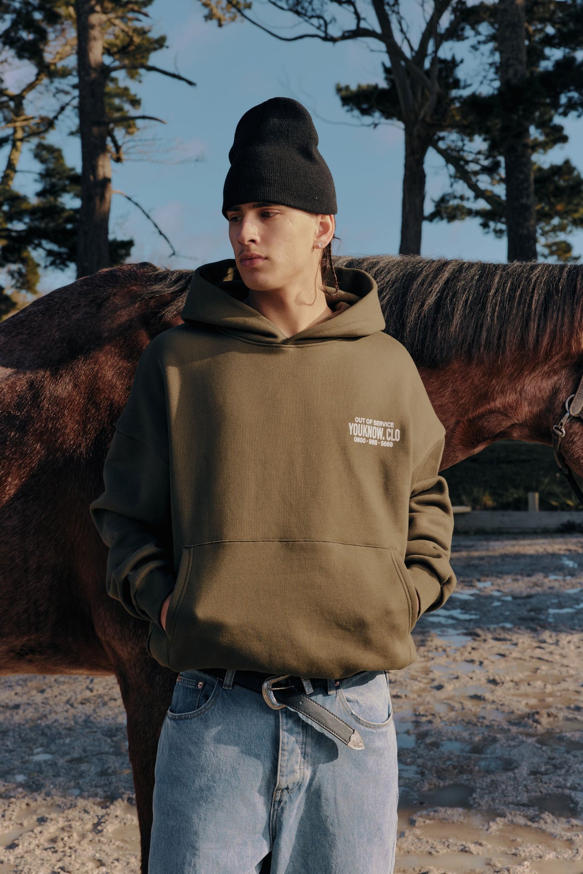 Out Of Service Box Hoodie | Olive-3