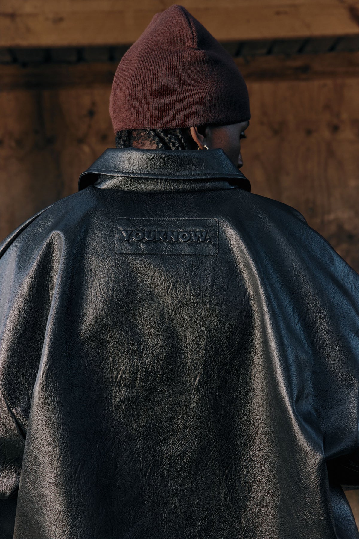 Faux Leather Box Jacket | Black-3