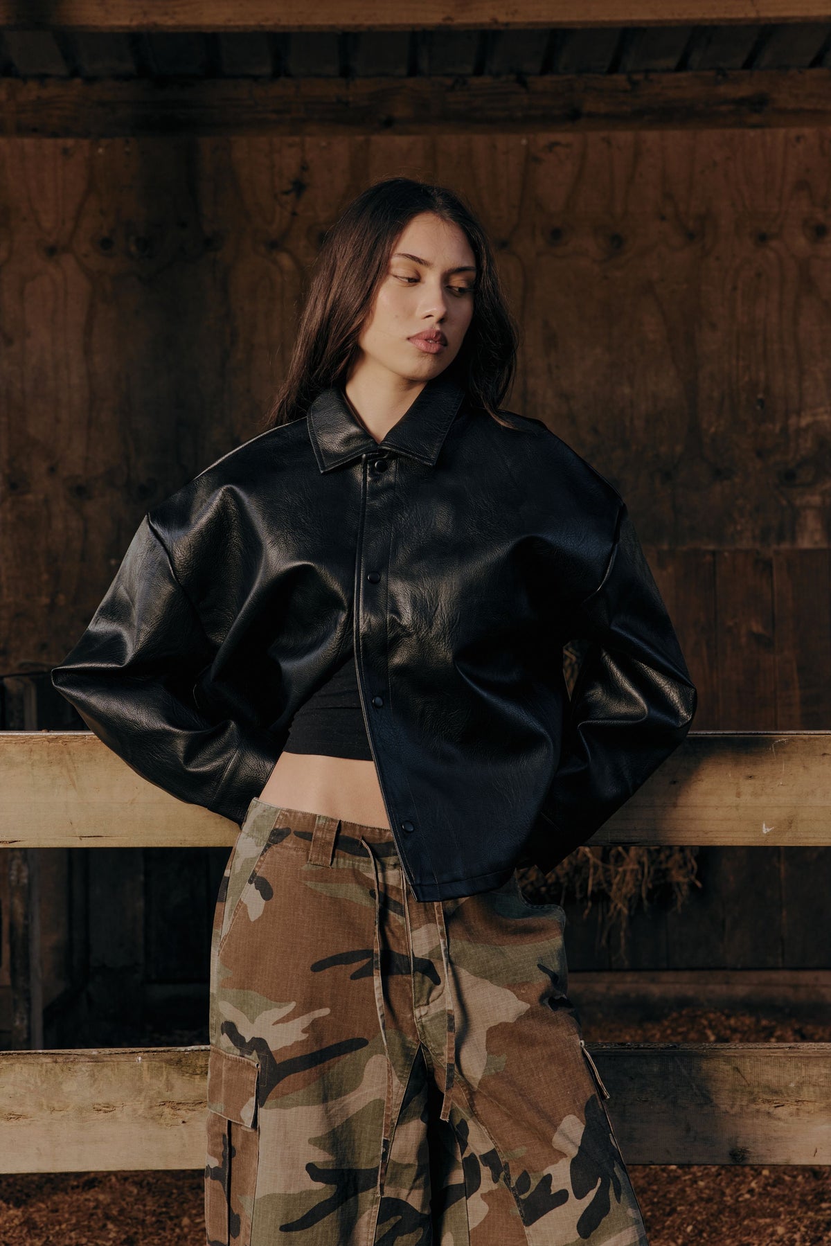 Faux Leather Box Jacket | Black-4