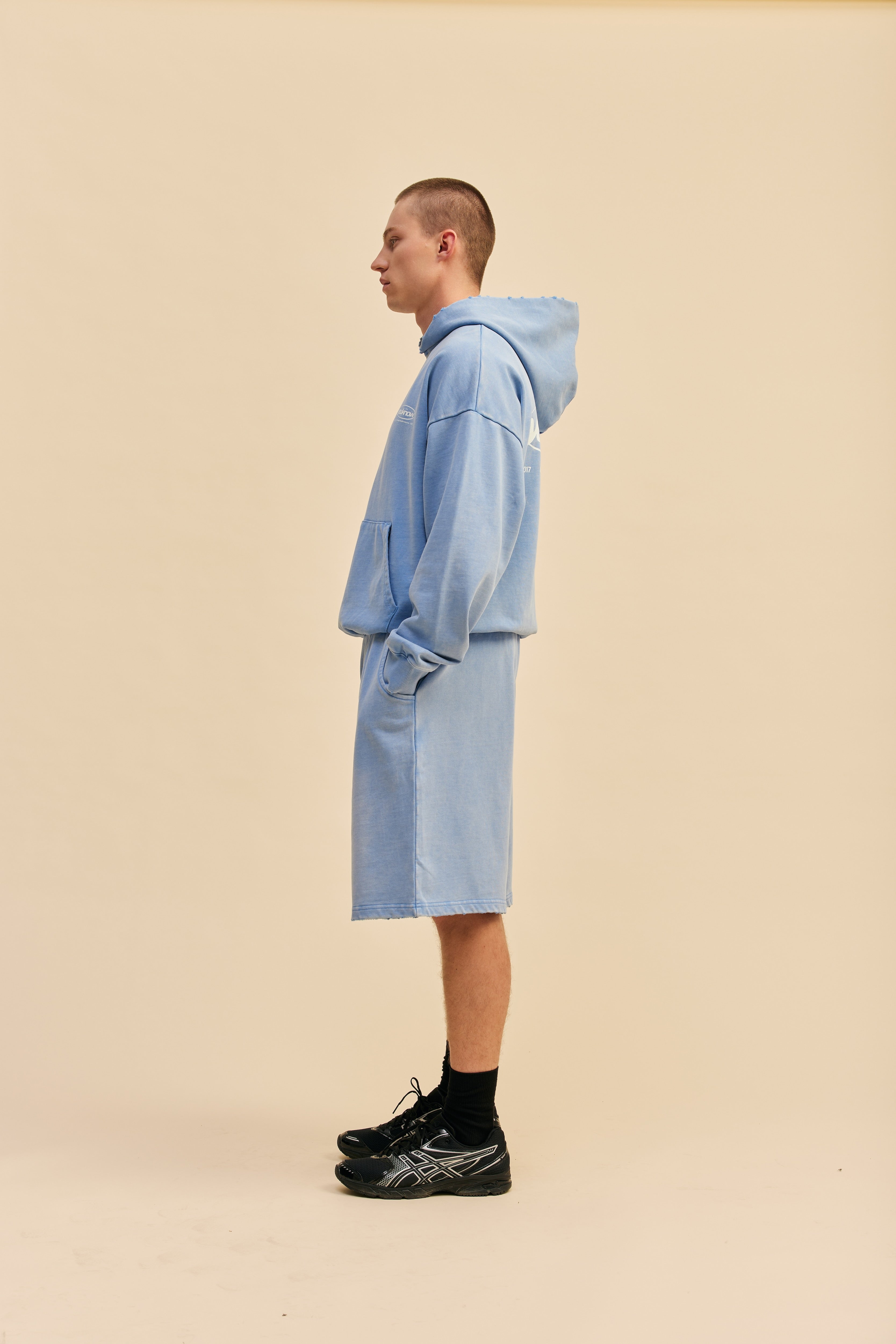 Distressed Logo Hoodie | Washed Blue