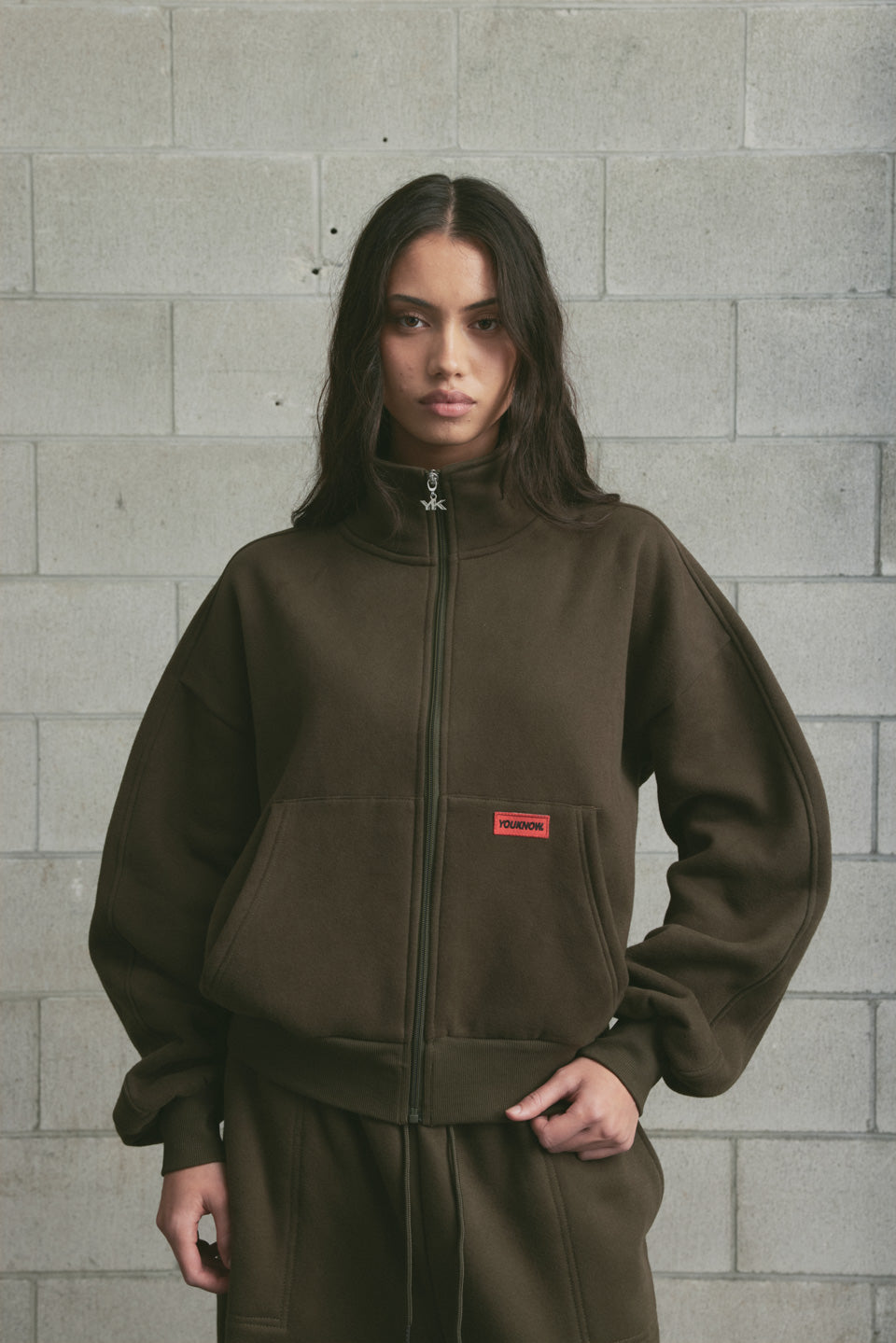 Brushed Fleece Track Jacket | Dark Olive