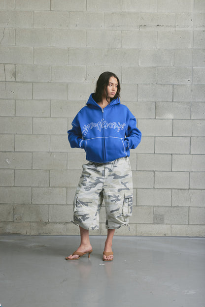 Contrast Stitch Zip Up Hoodie | COBALT BLUE