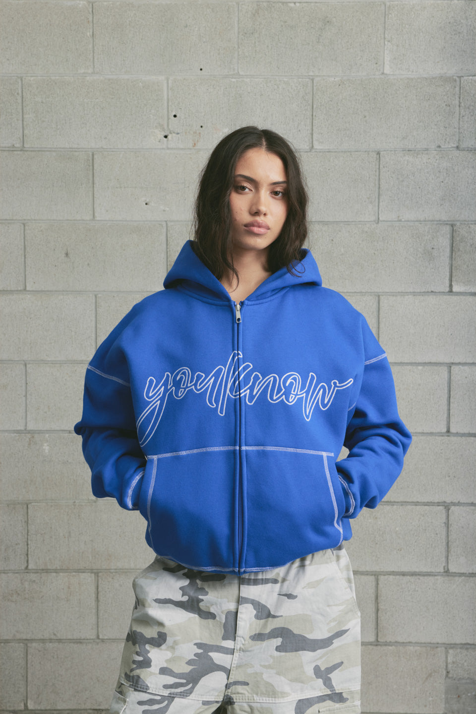 Contrast Stitch Zip Up Hoodie | COBALT BLUE – YOUKNOW. CLOTHING