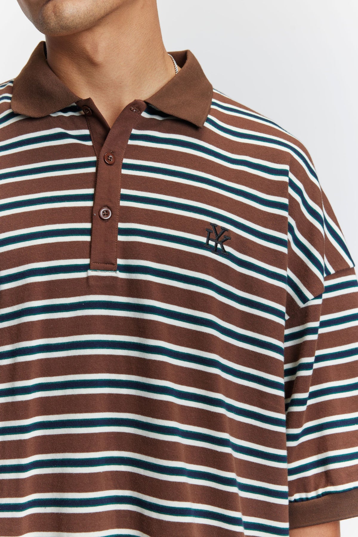 Boxy Polo | Chocolate Stripe-4