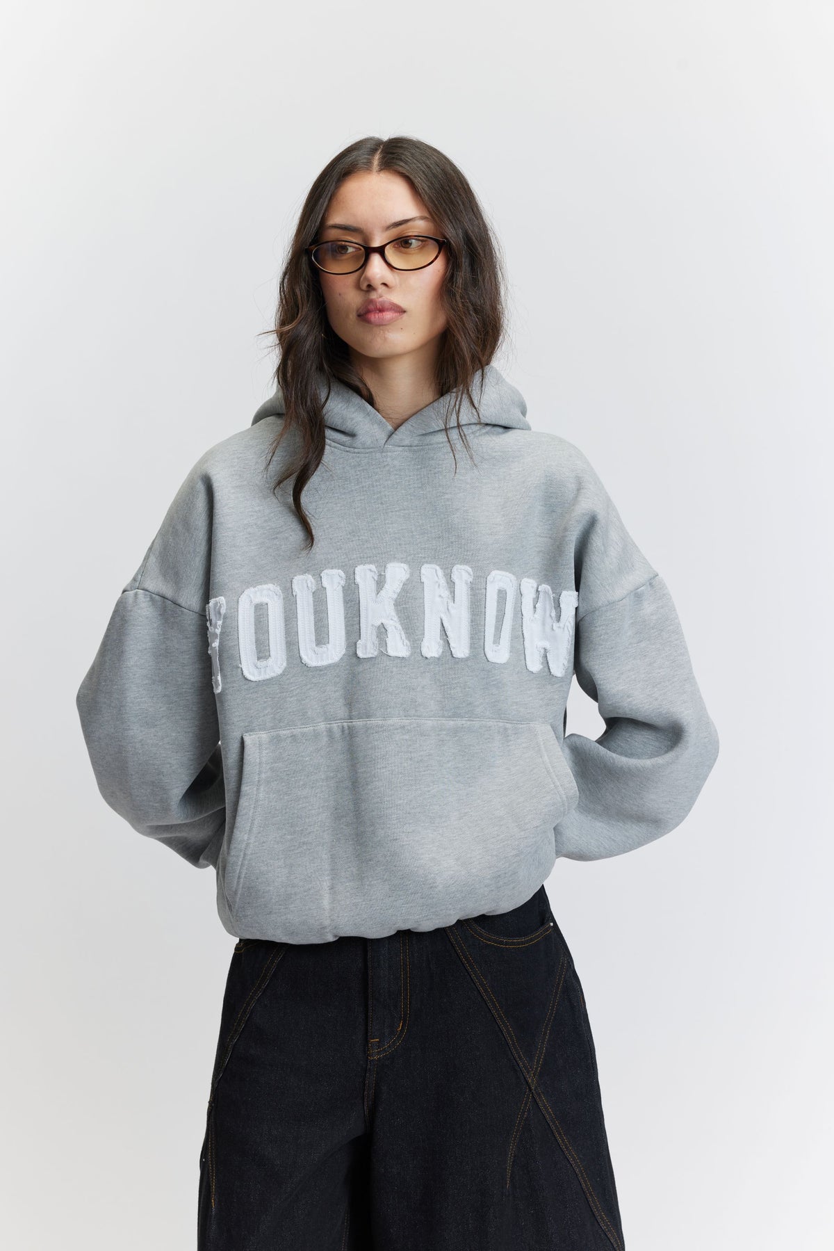 Cotton Applique Hoodie | Grey Marle