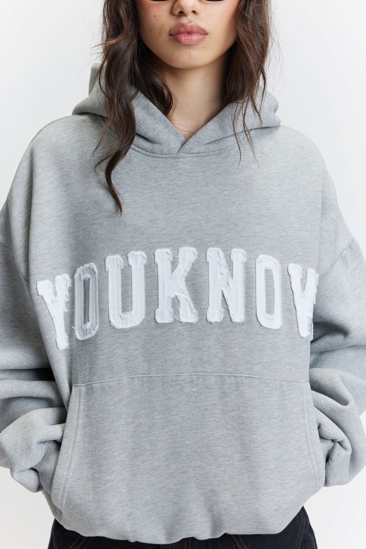 Cotton Applique Hoodie | Grey Marle-5