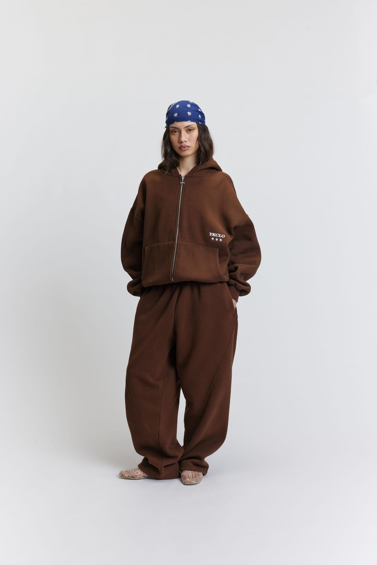 Panelled Zip Up Hoodie | Washed Brown