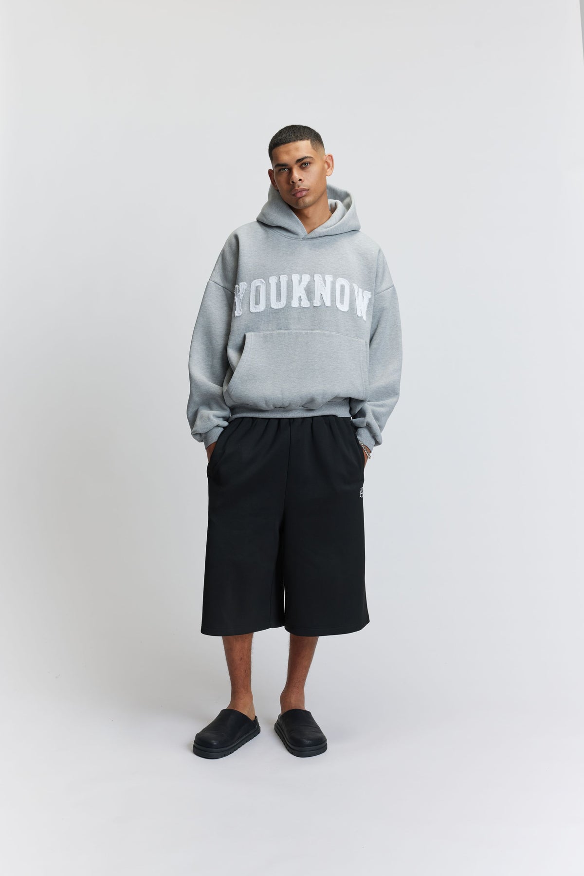 Cotton Applique Hoodie | Grey Marle-3