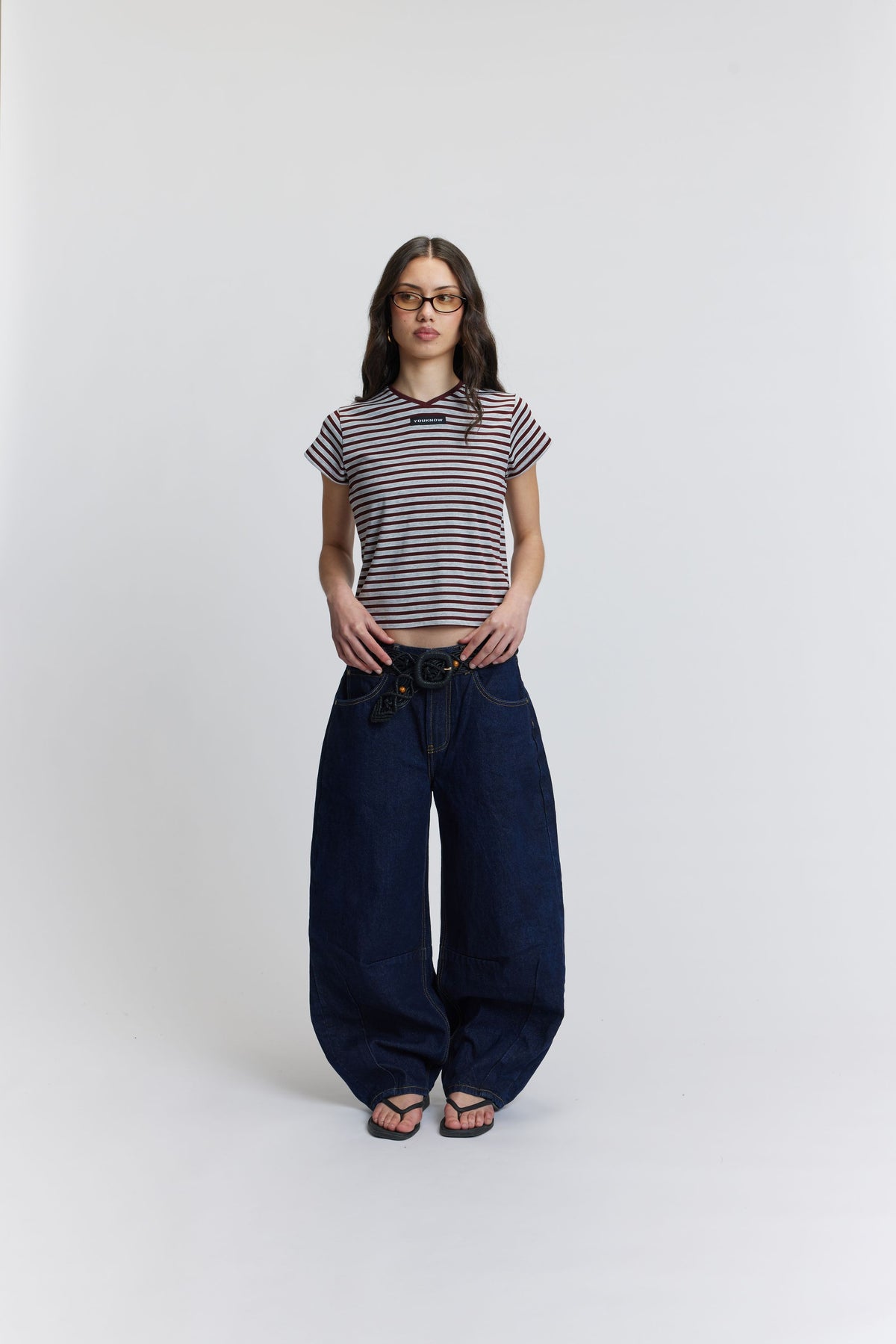 Relaxed Baby Tee | Maroon Stripe