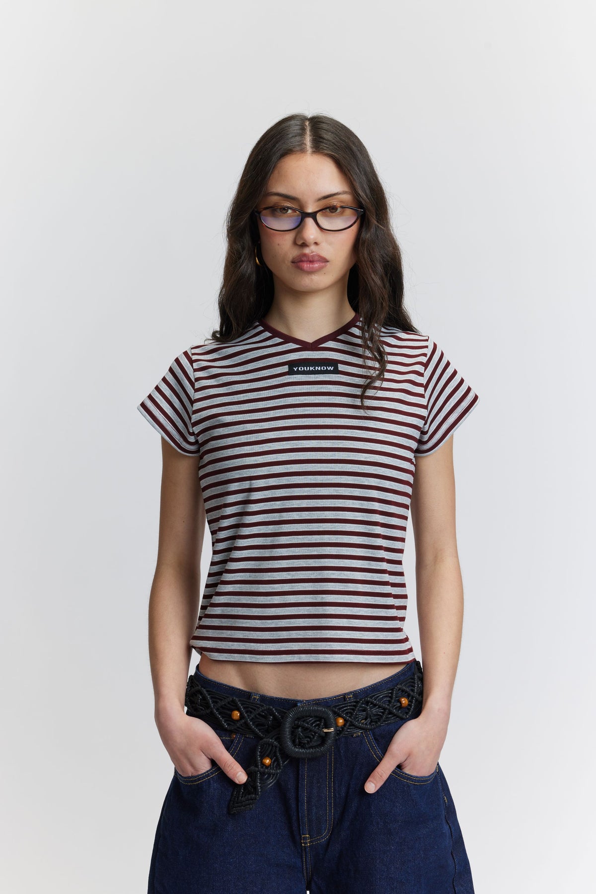 Relaxed Baby Tee | Maroon Stripe