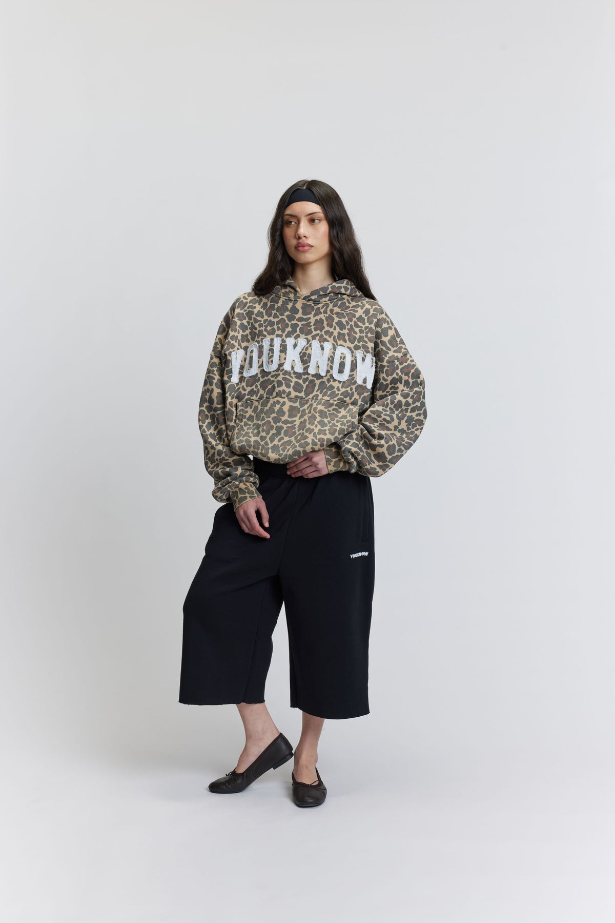 Cotton Applique Hoodie | Washed Leopard