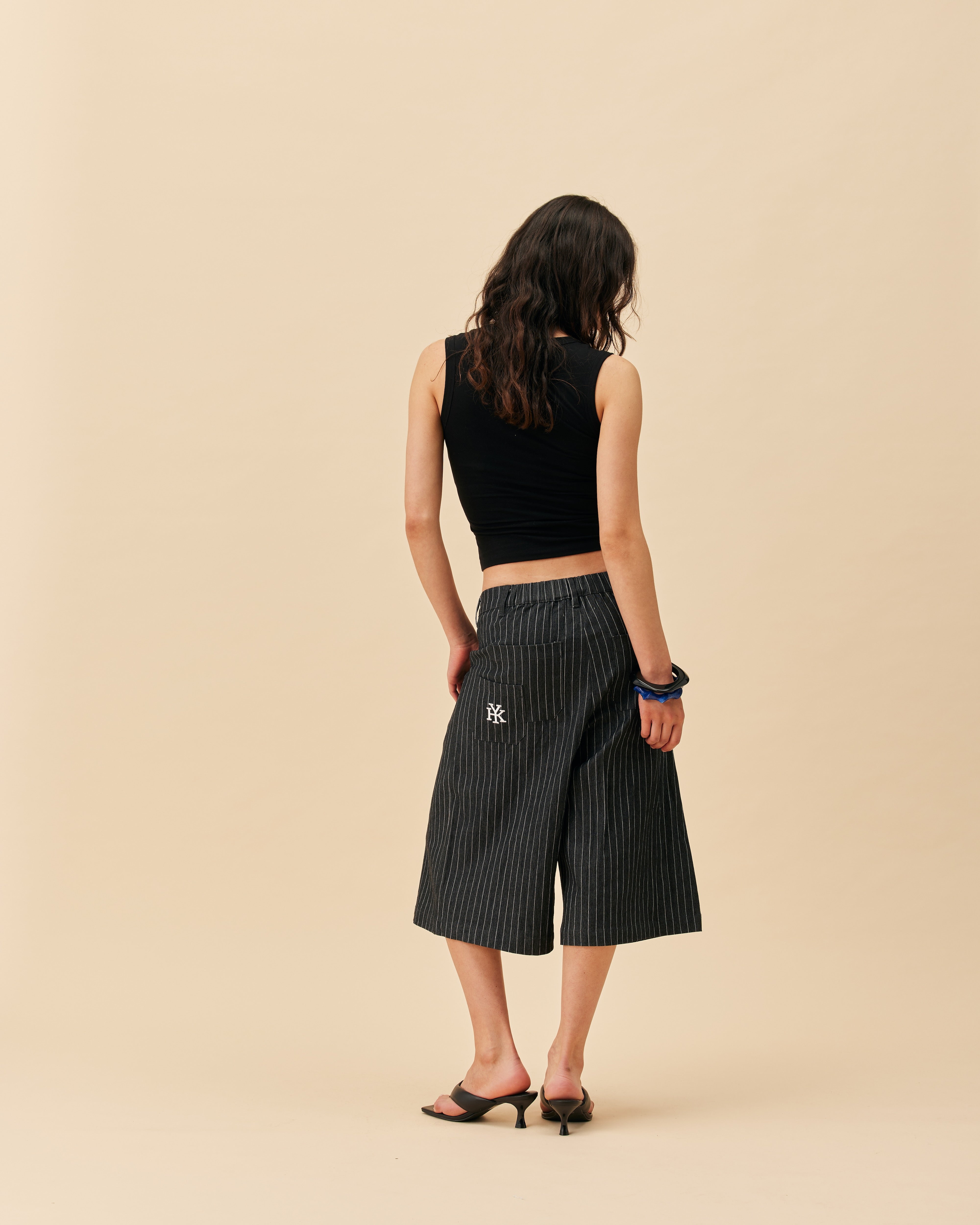 Double Pleated Shorts | NAVY PINSTRIPE – YOUKNOW. CLOTHING