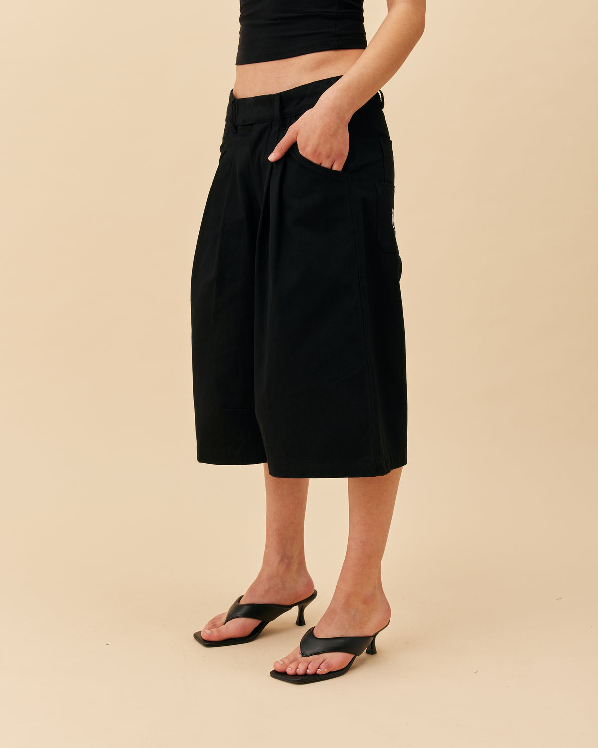 Double Pleated Shorts | Black-6