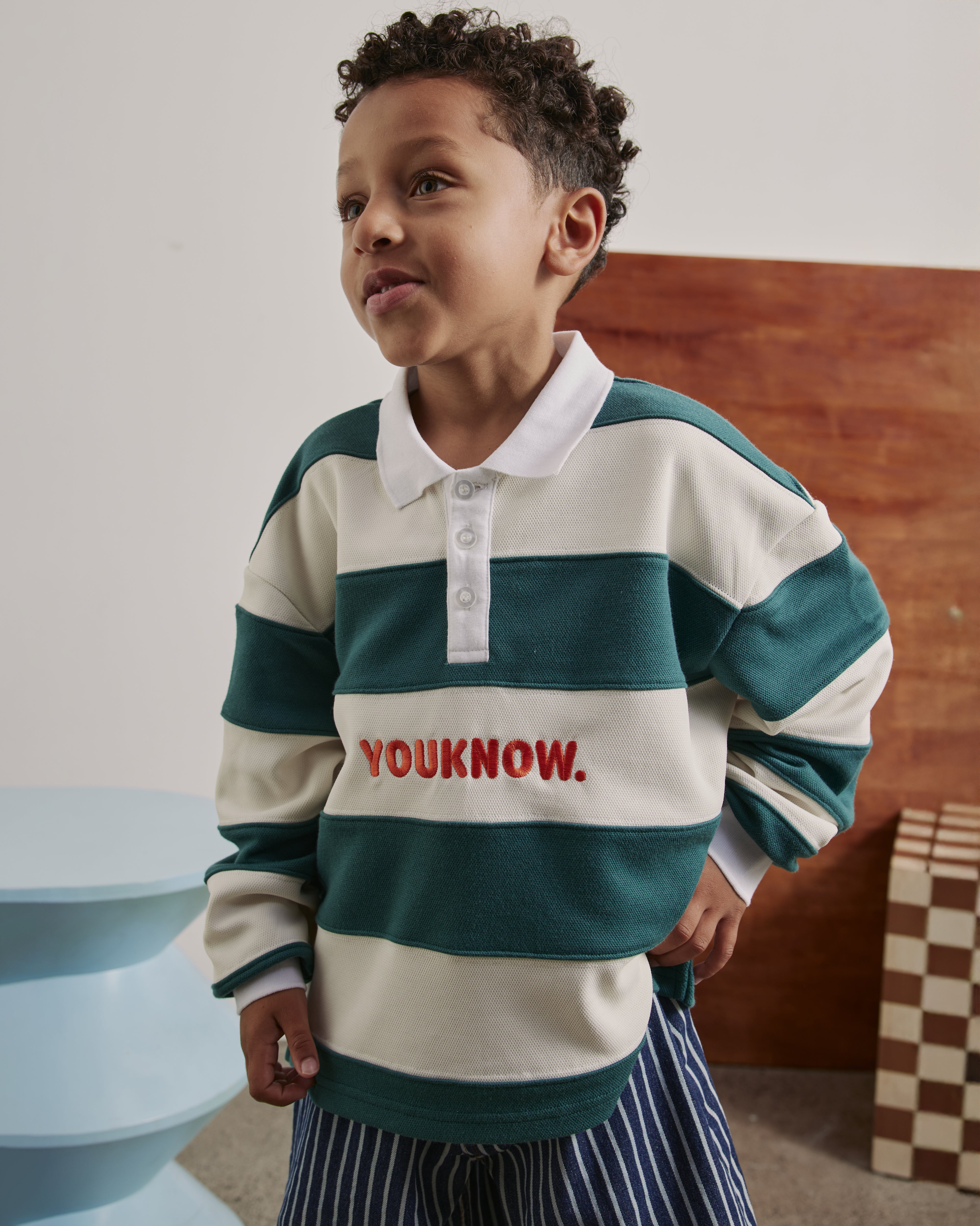 Kids Rugby Longsleeve | Kelly Green Stripe