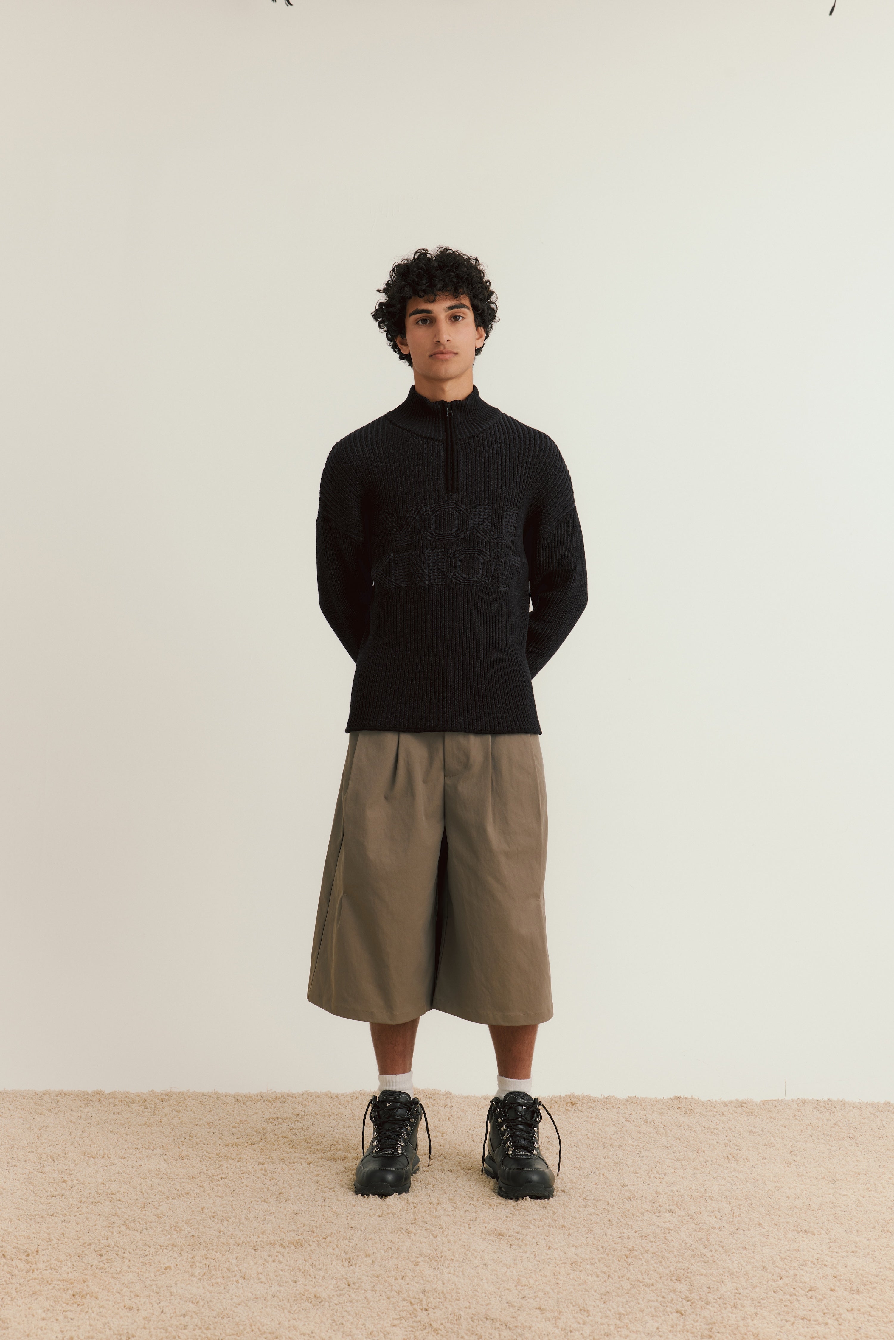 Rib Knit Quarter Zip | Black-3