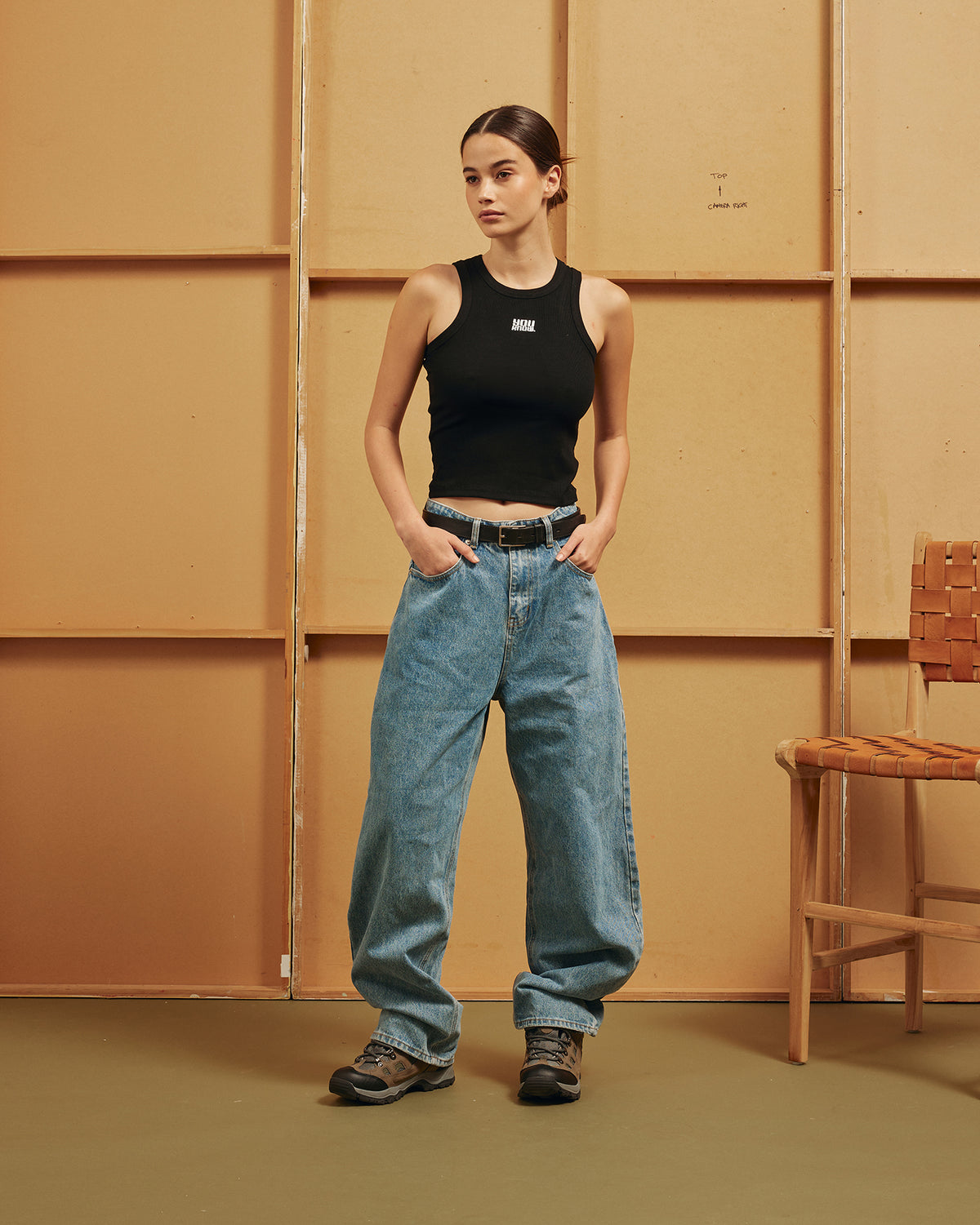 Womens Ribbed Singlet | Black-3