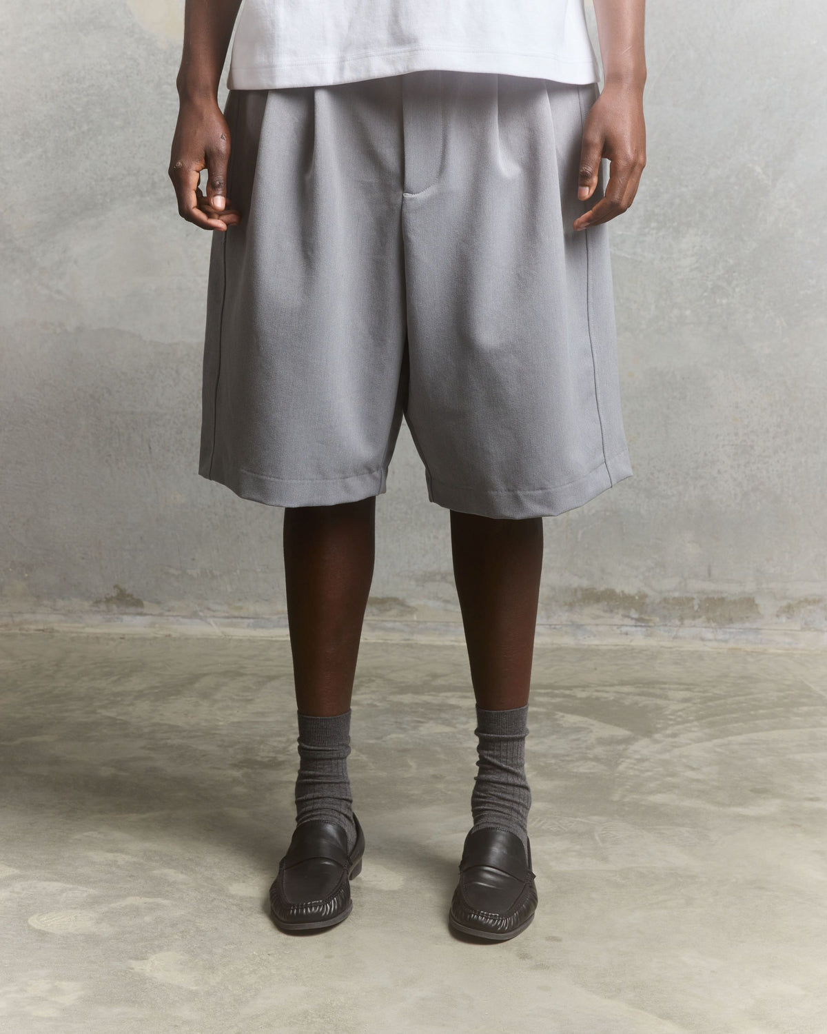 Nothing Draped Pleated Shorts | Charcoal-2