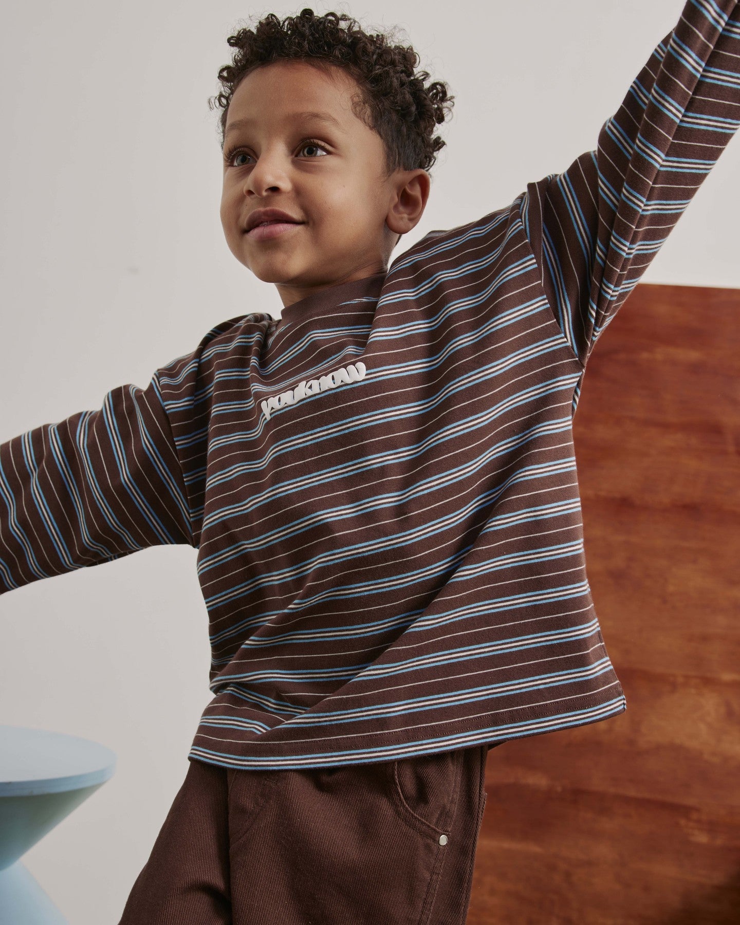 Kids Striped LS Tee | Brown